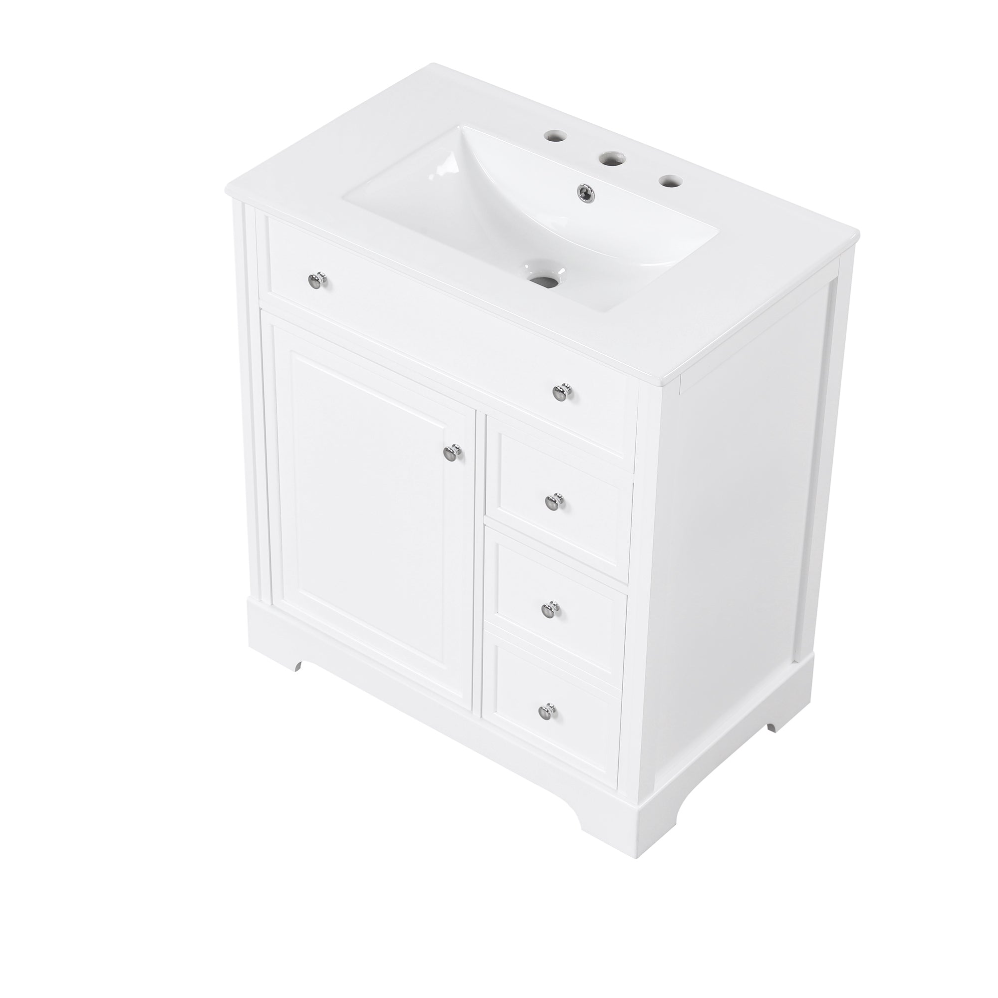 30" Bathroom Vanity with Sink Top, Bathroom Vanity Cabinet with Door and Two Drawers, MDF Boards, Solid Wood, One Package, White