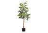 Artificial Plant, 52" Tall, Rubber Tree, Indoor, Faux, Fake, Floor, Greenery, Potted, Real Touch, Decorative, Green Leaves, Black Pot