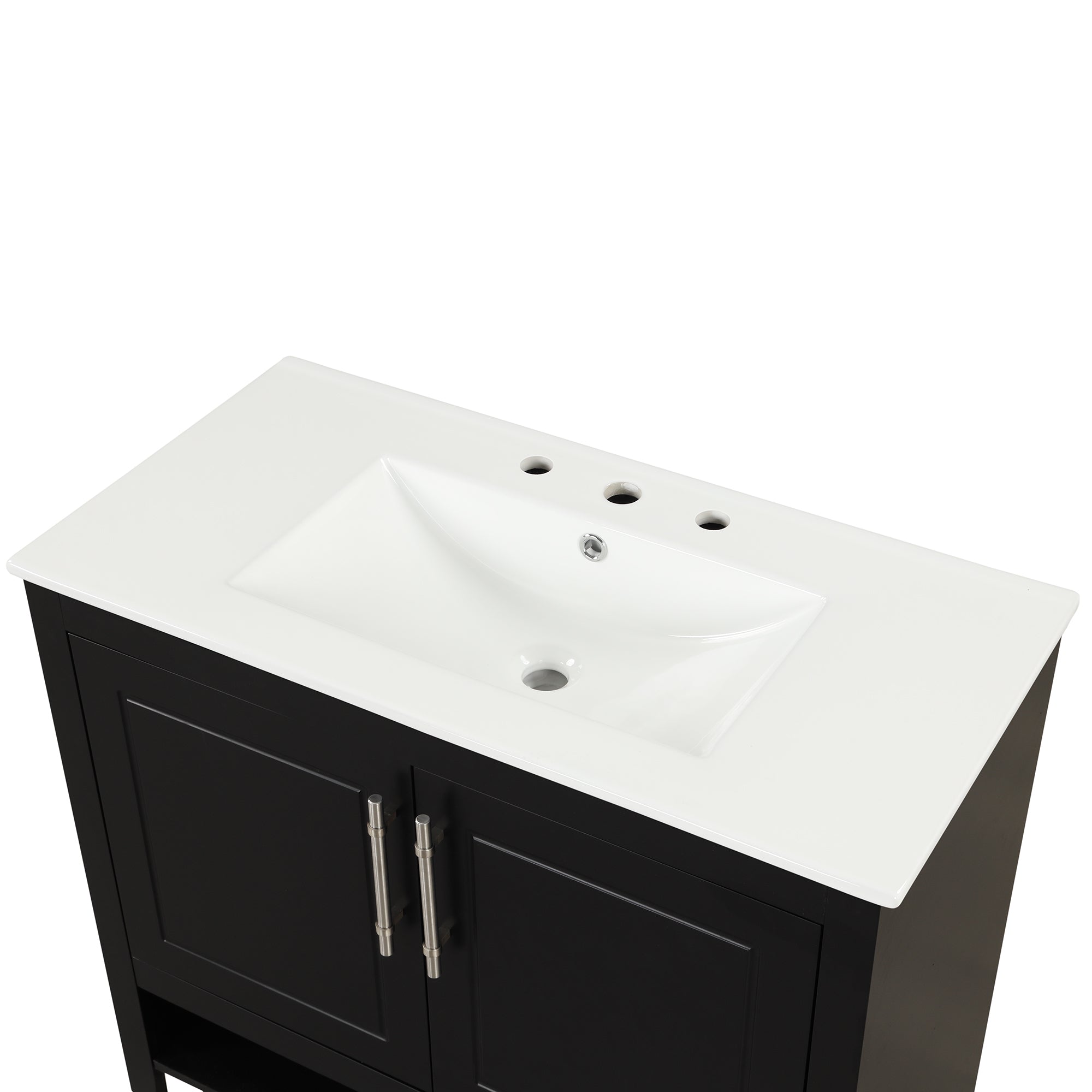 36" Bathroom Vanity with Sink, Multi-functional Bathroom Cabinet with Doors and Drawers, MDF Frame and MDF Board, Black