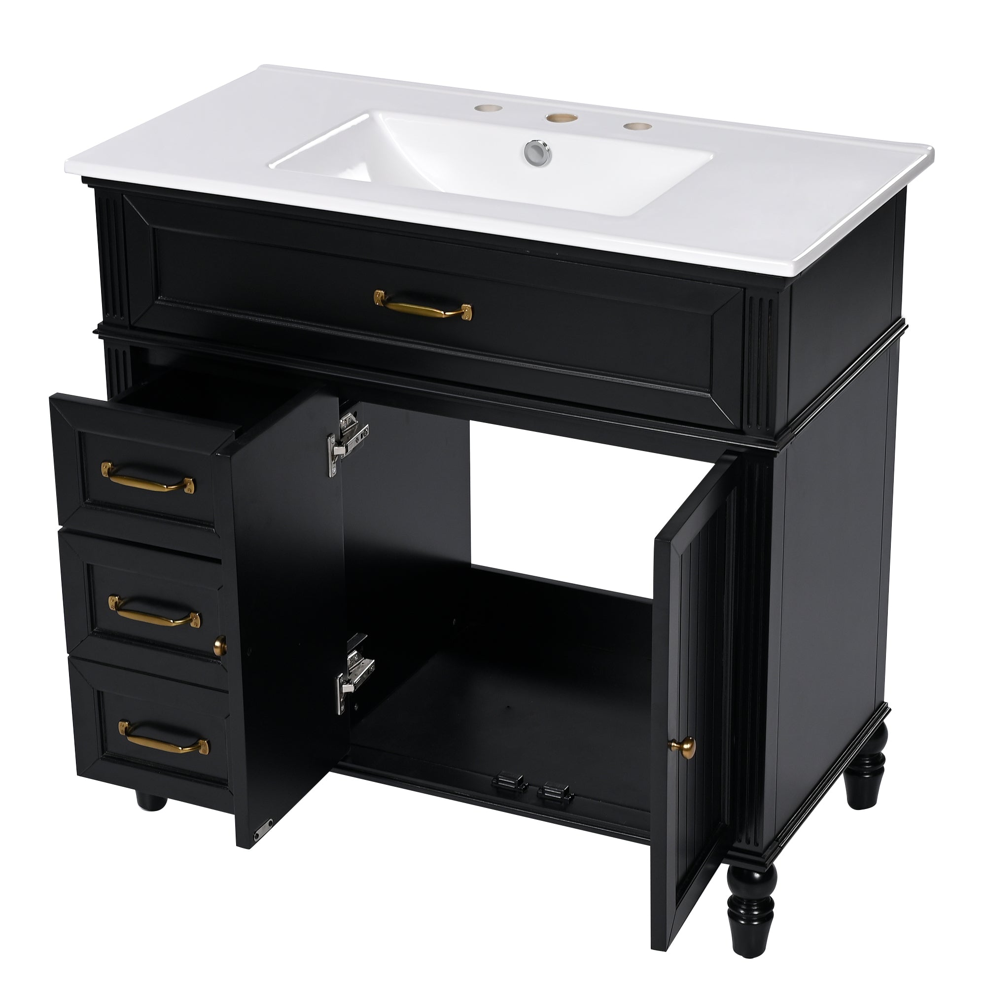 36" Bathroom Vanity with Sink, Black Bathroom Cabinet with Drawers, Solid Frame and MDF Board, One Package