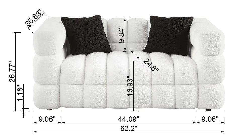 62.2length ,35.83" deepth ,human body structure for USA people,  marshmallow sofa,boucle sofa ,White color, 2  seater