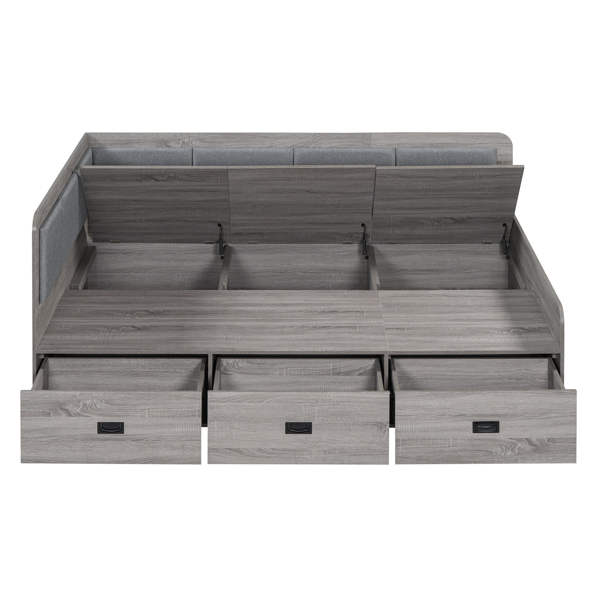 Full Size Daybed with Three Drawers and Three Storage Compartments, Gray