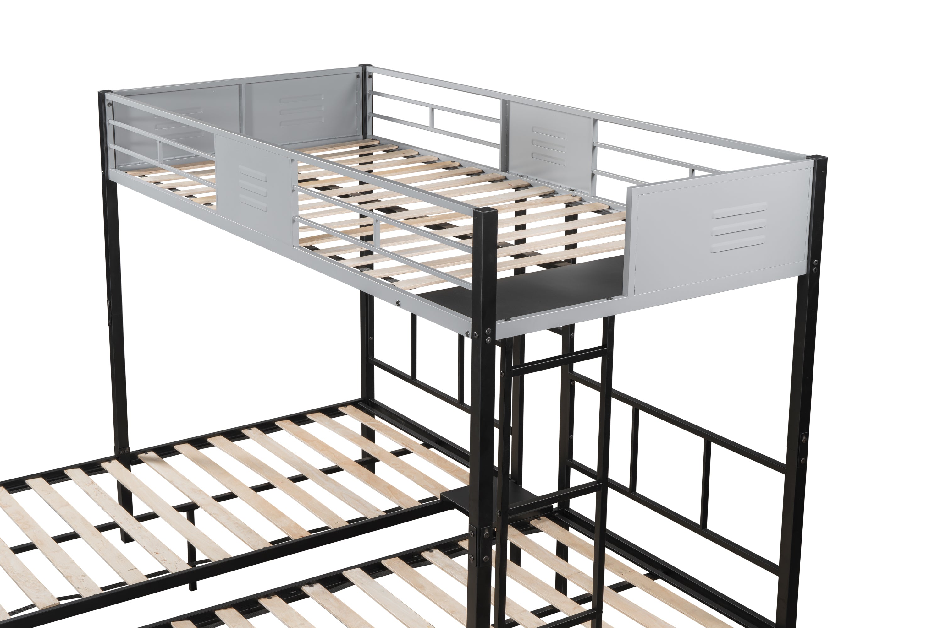 Triple Bunk Bed with Vent Board/ Sturdy Metal Frame/ Noise-Free Wood Slats/ Separatable into three beds/ No Box Spring Needed