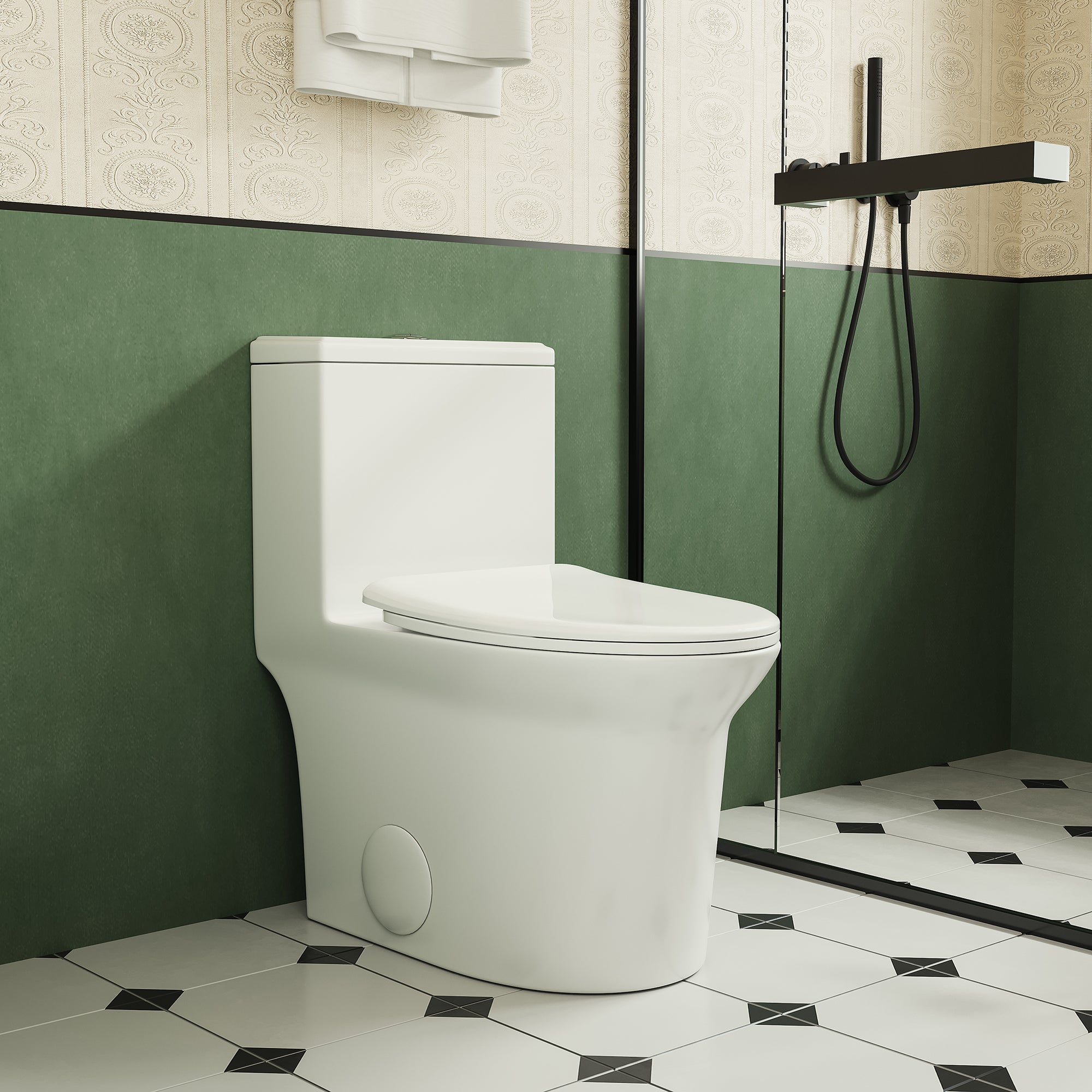 1.1/1.6 GPF Elongated Comfort Height Super Quite Flushing Floor Mounted One-Piece Toilet, CUPC Certified, WaterSense Cetified, Ceramic, White Color, Soft Close Seat