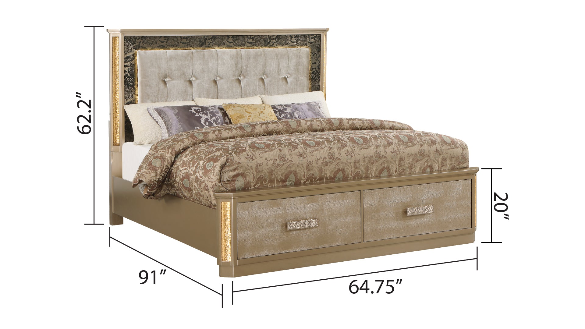 Queen Bed Made with Wood in Gold