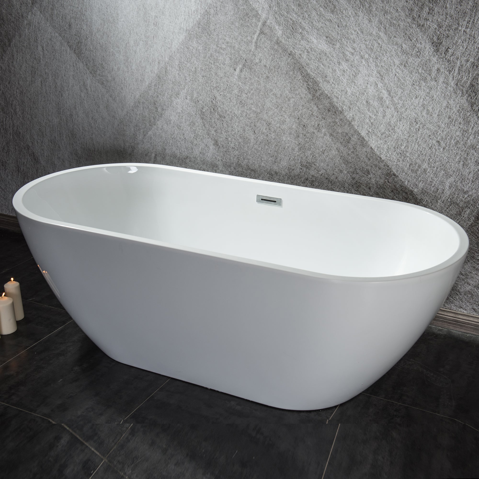 67'' Acrylic Freestanding White Soaking  Bathtub With Classic Oval Shape, Chrome Drain, Slotted Overflow, CUPC Certified, Glossy White 24A09-67