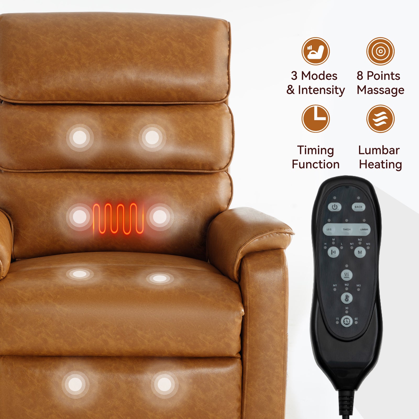 Brown Leatheraire Dual Motor Infinite Position Up to 350 LBS Power Lift Recliner Chair with Power-Remote, Heat Massage and Heavy Duty Motion Mechanism