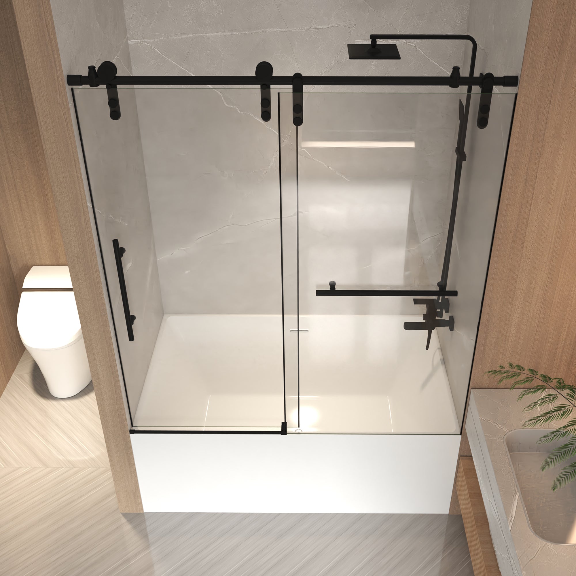 56-60 x 66 in Frameless Sliding Tub Door - 56-60 x 66 in / Brushed Nickel view 3
