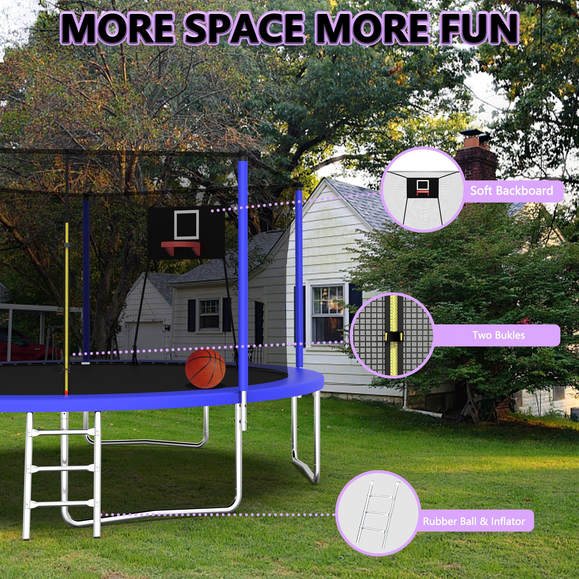 14FT Trampoline ,Sports Fitness Trampolines with Enclosure Net, Recreational Trampolines for Outdoor Indoor