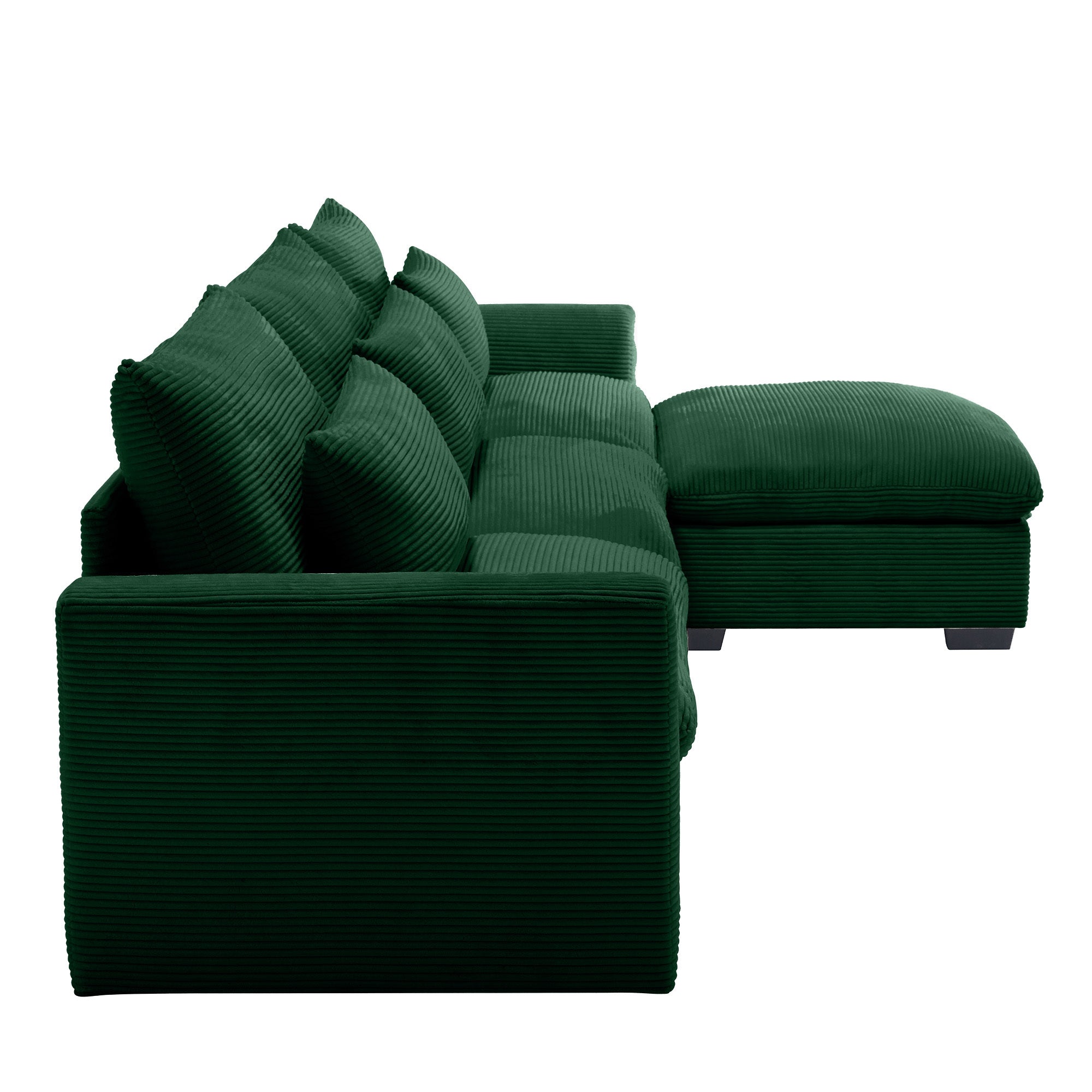 Corduroy Sectional Sofa,  L Shaped Couch with Storage Footstool and 3 Pillow, Sectional Couch for Living Room Apartment, Green