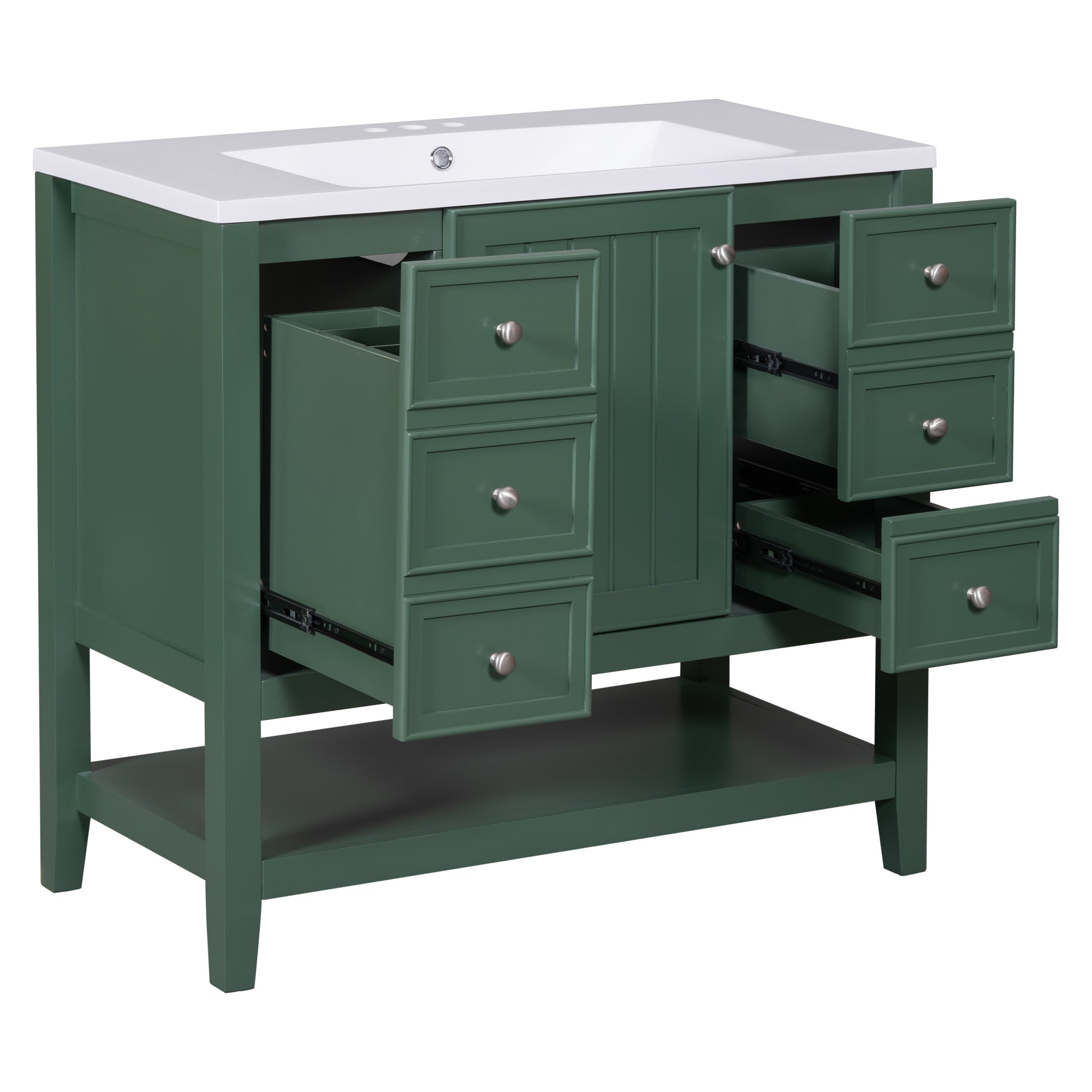 36" Bathroom Vanity with Sink Combo, One Cabinet and Three Drawers, Solid Wood and MDF Board, Green