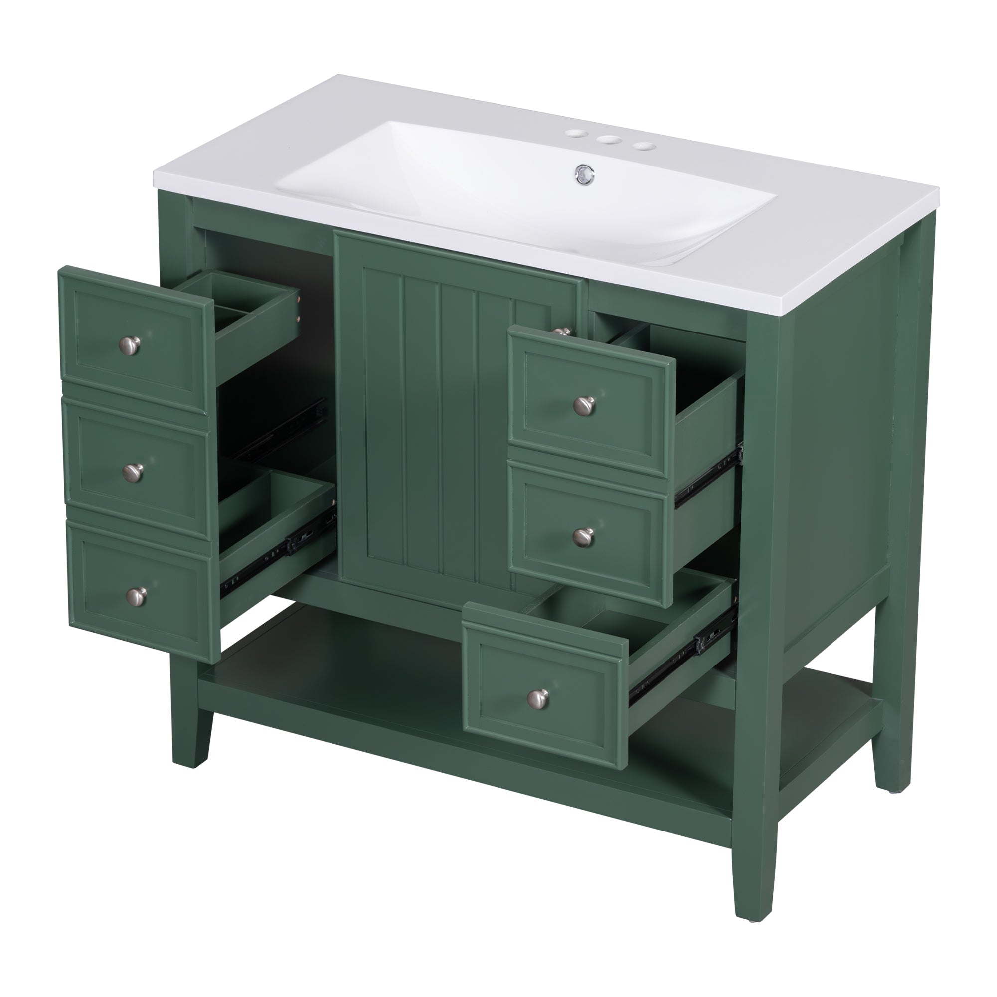 36" Bathroom Vanity with Sink Combo, One Cabinet and Three Drawers, Solid Wood and MDF Board, Green