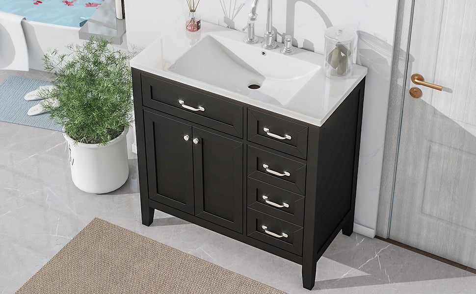 36" Bathroom Vanity with Sink Combo, Black Bathroom Cabinet with Drawers, Solid Frame and MDF Board (Old Sku:JL000007AAB)