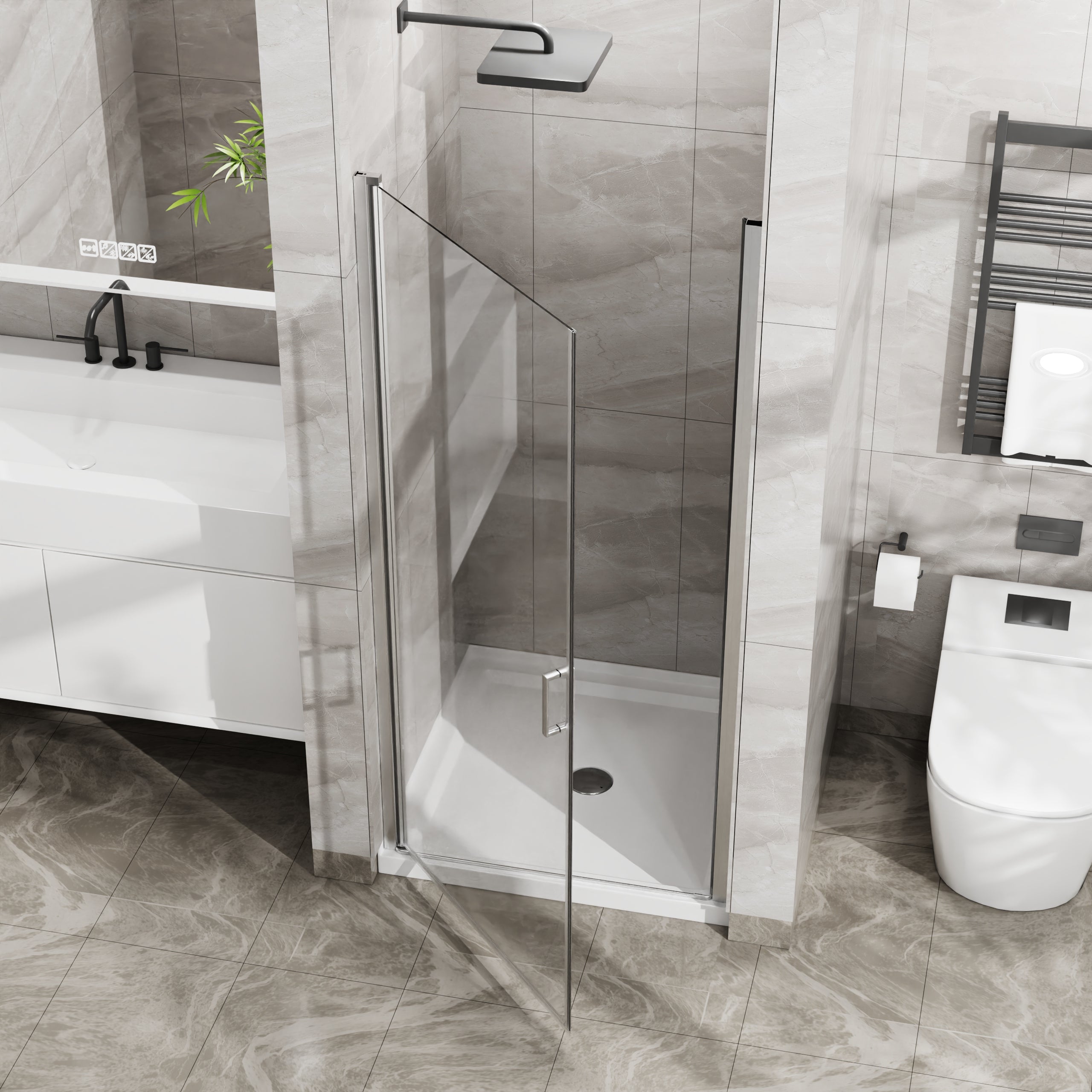 34 x 72 in Semi-Frameless Pivot Shower Door - 34 x 72 in / Chrome view 6