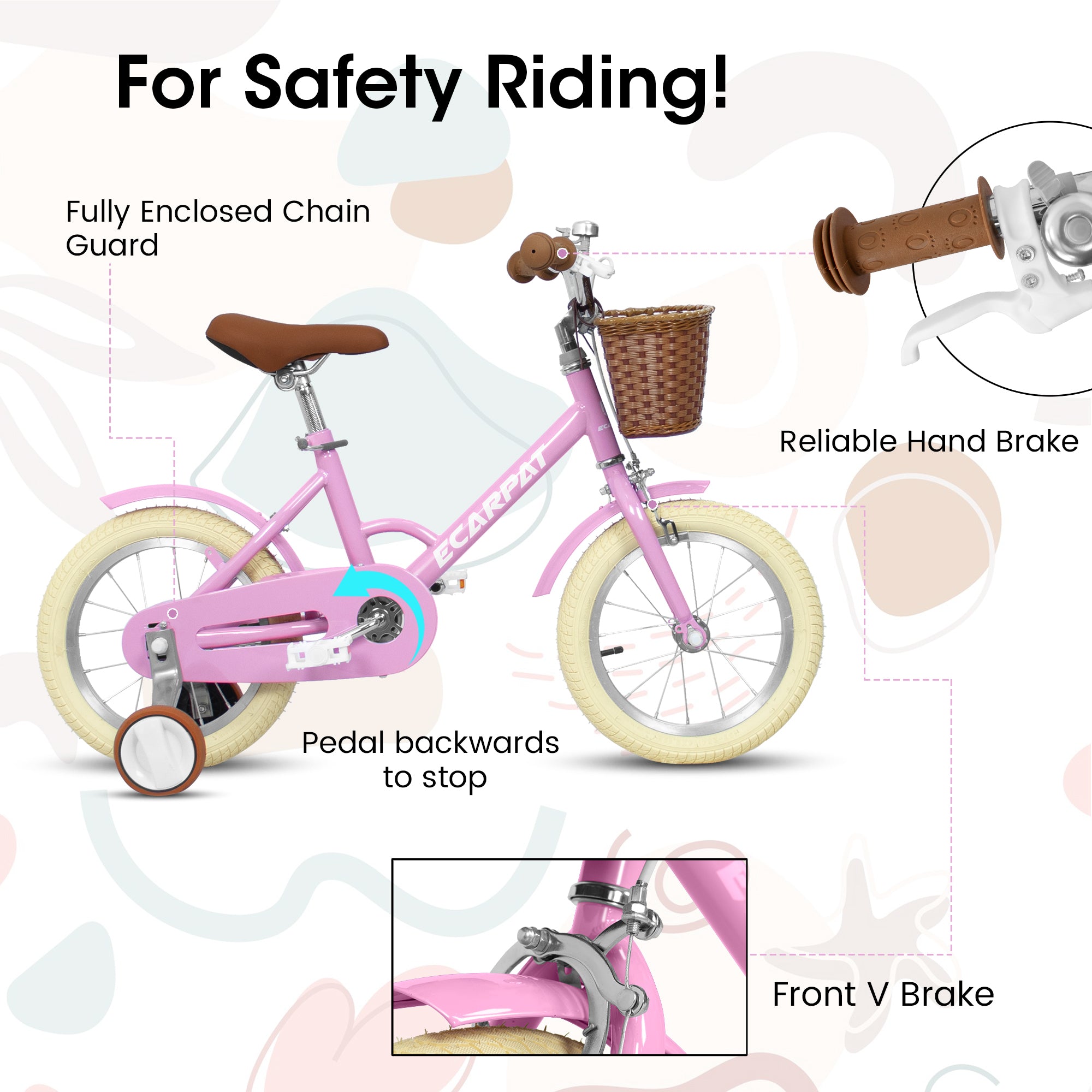 A14116 Ecarpat Kids'Bike Girls Bike 14 Inch Wheels,1-Speed Child Bicycles For 2-4 Years,With Removable Training Wheels Baby Toys,Front V Brake,Rear Holding Brake