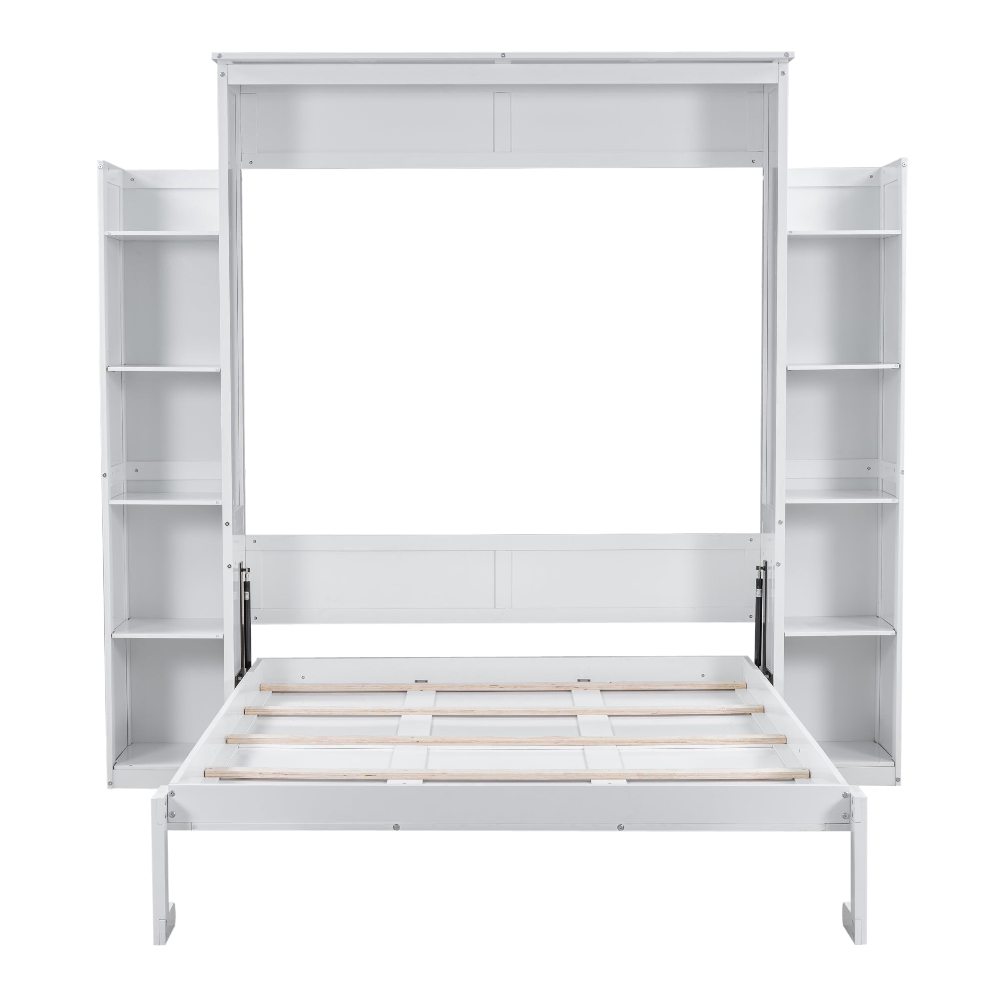 Queen Size Murphy Bed Wall Bed with Shelves and LED Lights,White