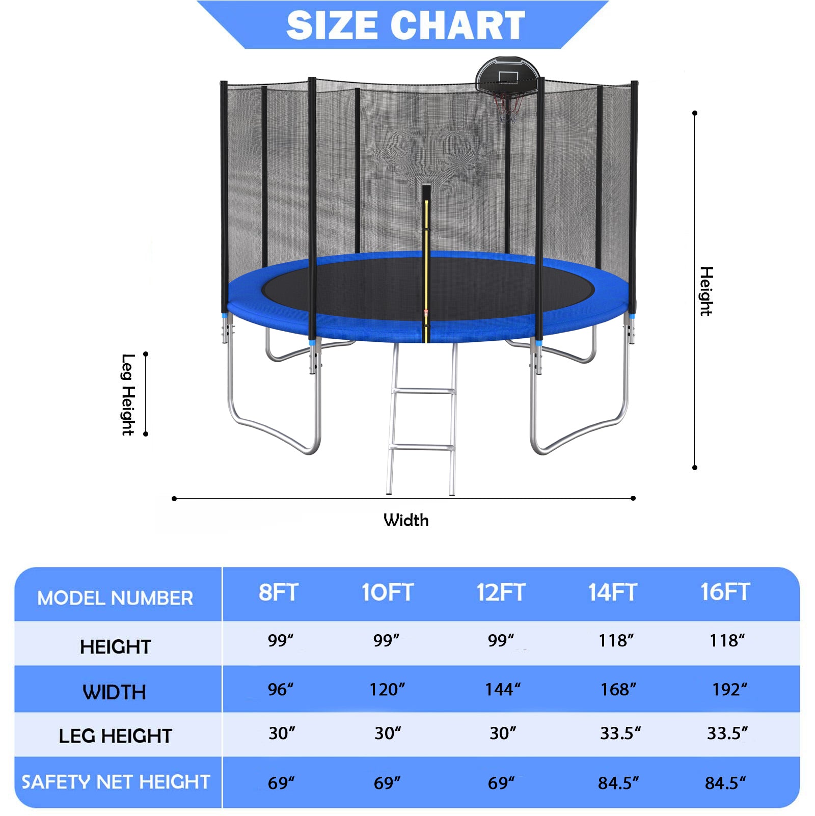 14 FT TRAMPOLINE OUTSIDE SAFETY NET WITH BASKETBALL HOOP