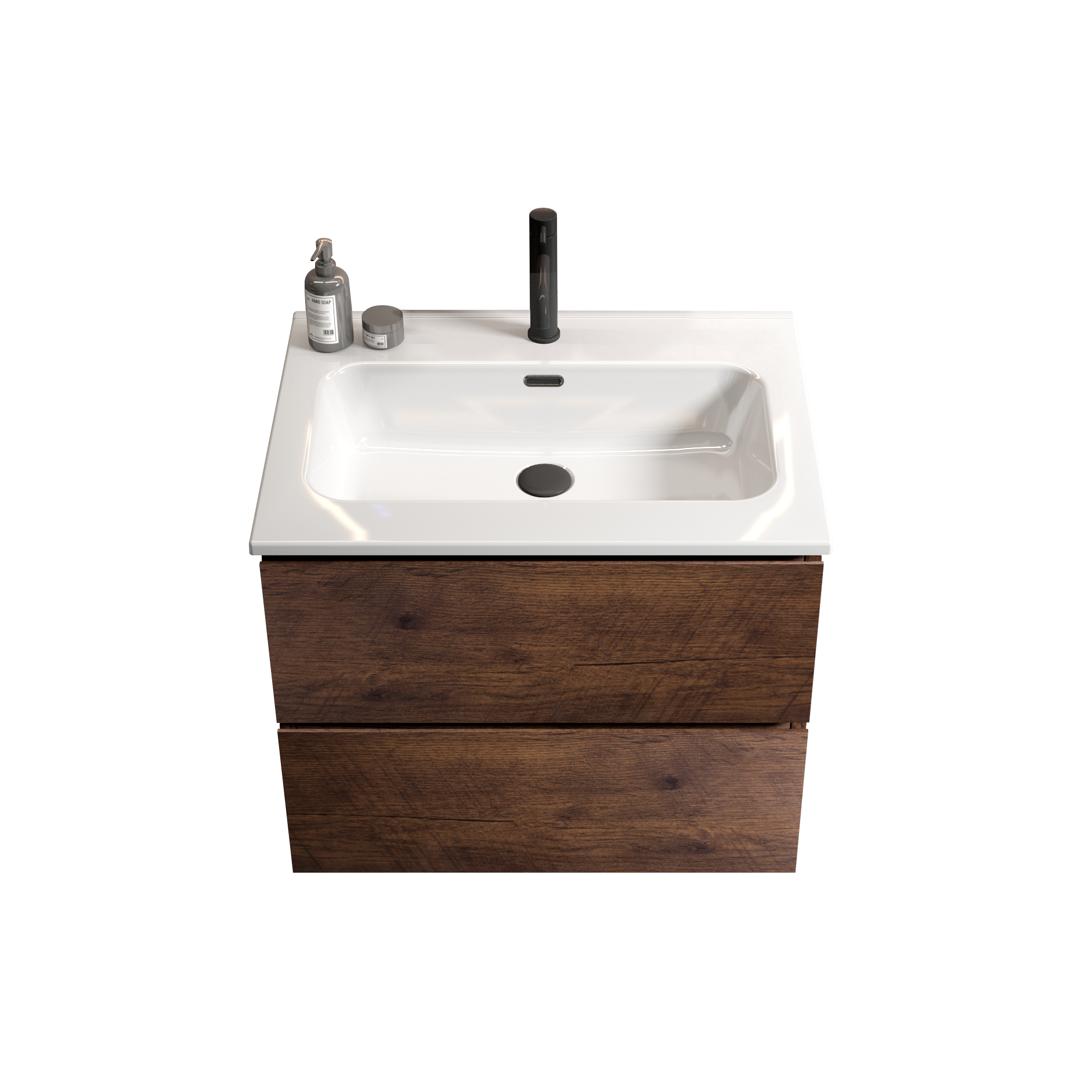 Wall Mount 24" Walnut Bathroom Vanity with Ceramic Sink with one faucet hole, Large Storage Floating Bathroom Vanity for Modern Bathroom, One-Piece Sink Basin without Drain and Faucet, Pre-assembled