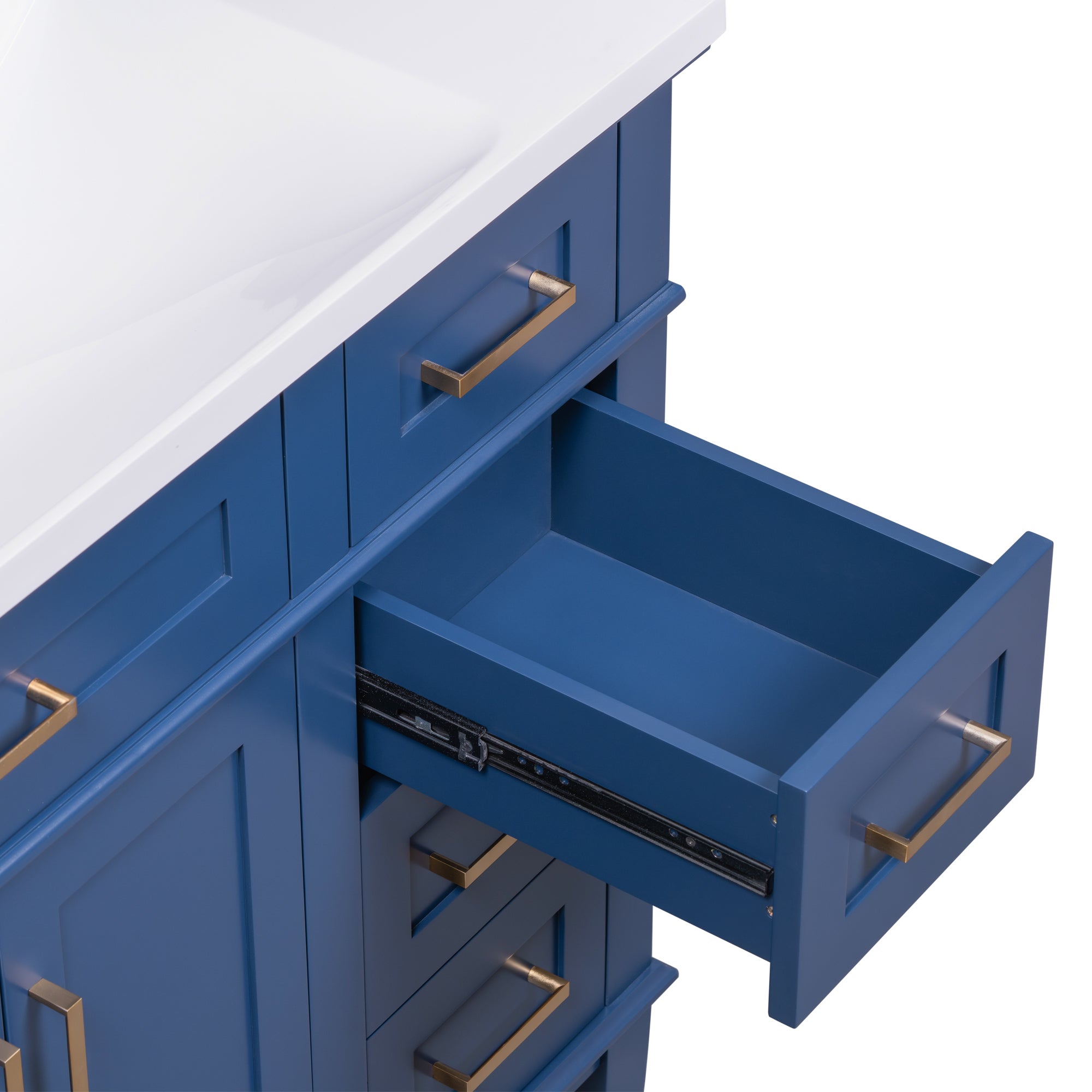 36-inch Bathroom Vanity with Resin Sink, Modern Bathroom Cabinet in Blue, Featuring Two Soft Close Doors and Four Drawers