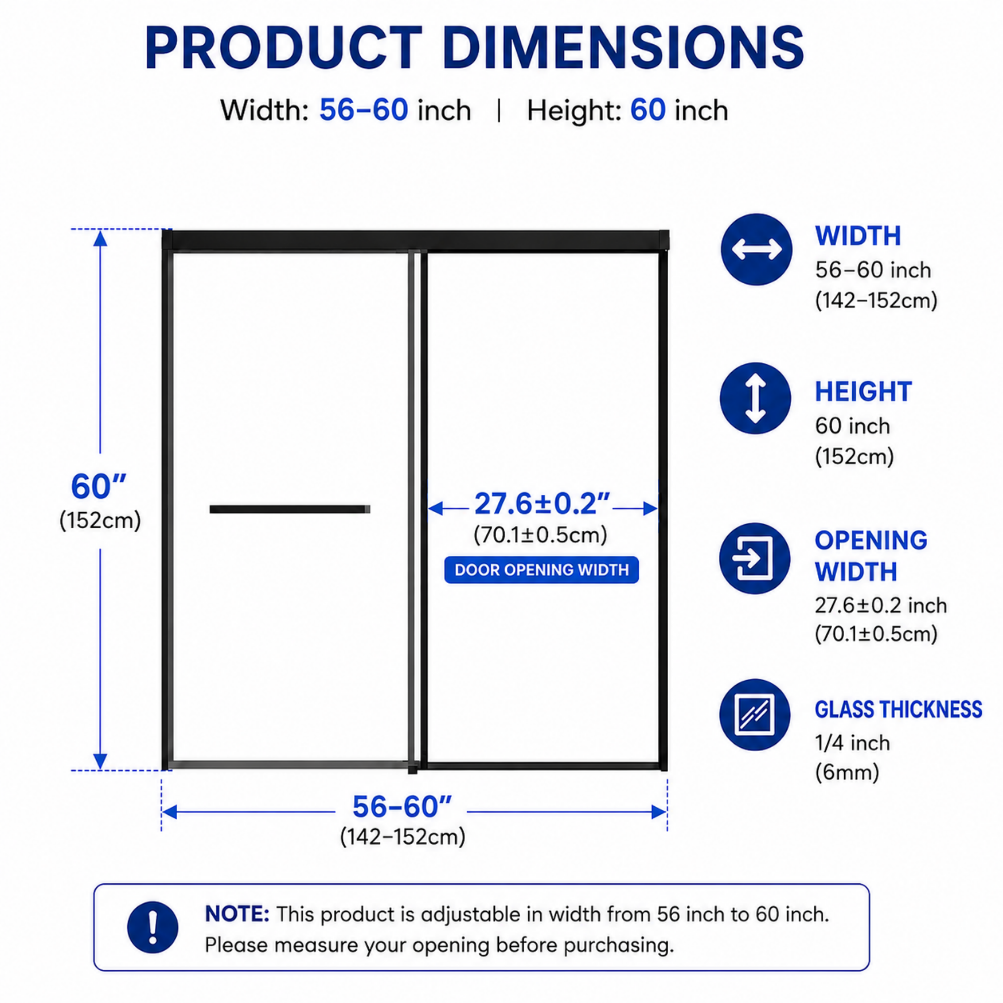60 x 60 in Semi-Frameless Sliding Tub Door - 60 x 60 in / Matte Black view 2