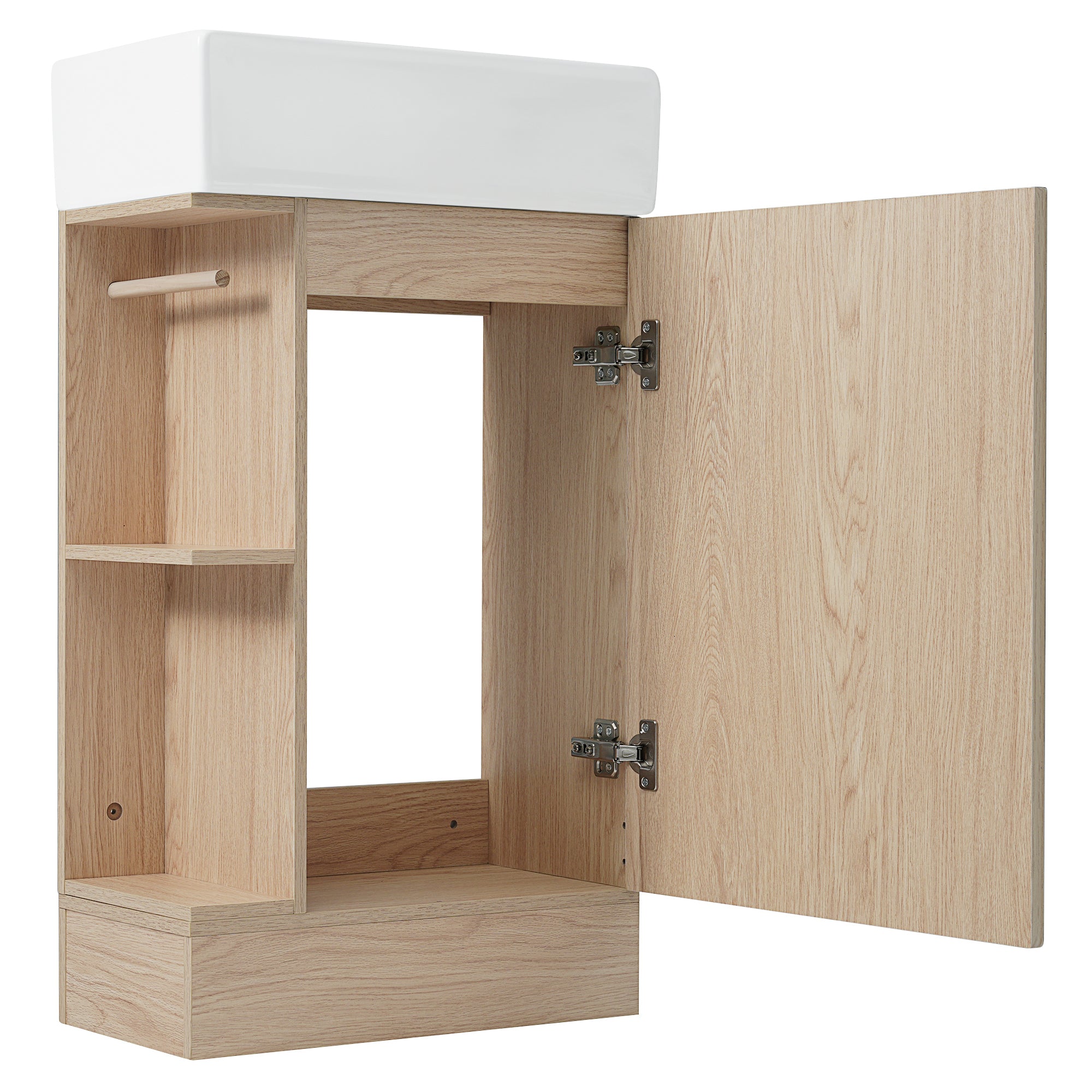 18.6" Bathroom Vanity with Sink, Bathroom Vanity Cabinet with Two-tier Shelf, Left or Right Orientation, Natural