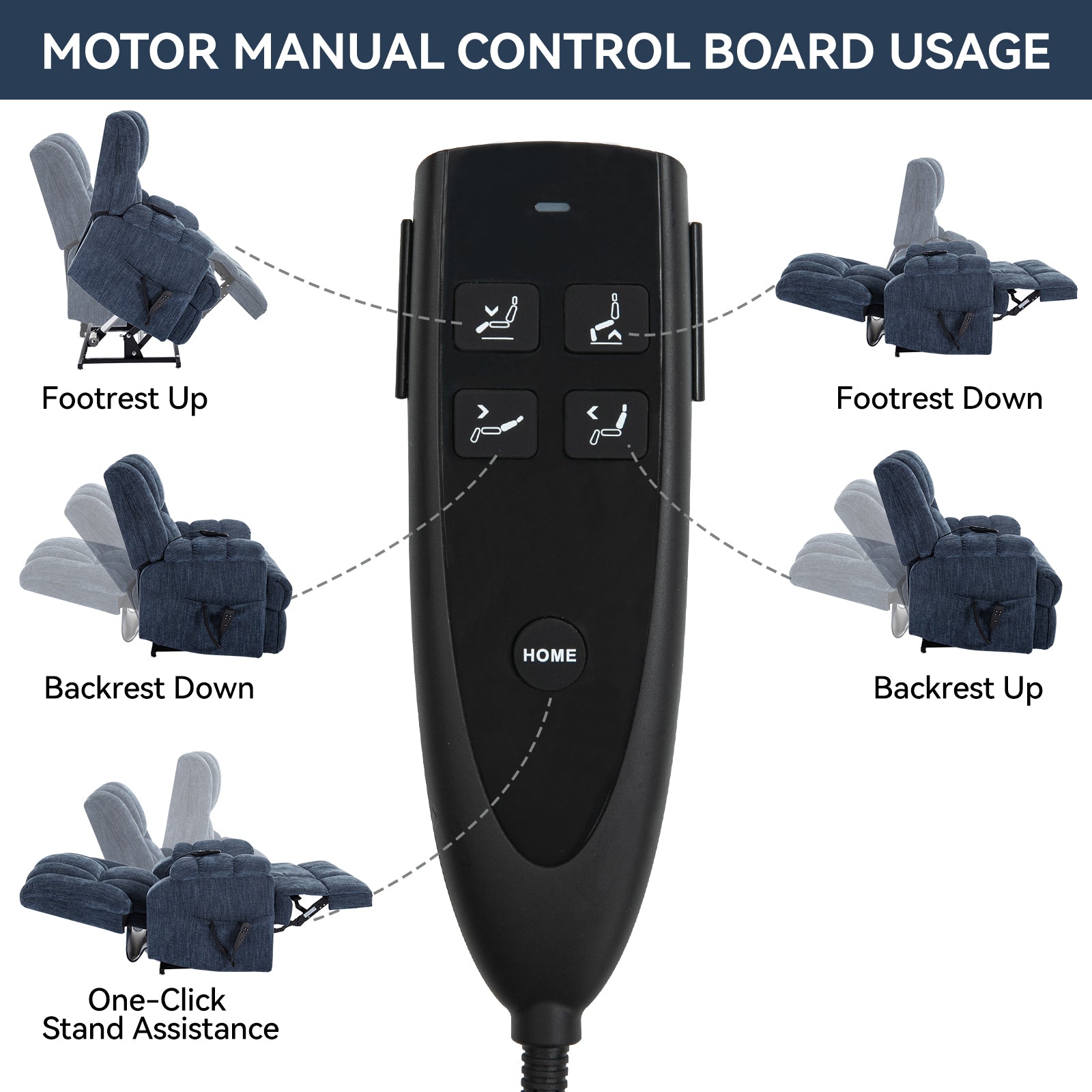 Dual Motor Heat Massage Infinite Position Up to 350 LBS Electric Power Lift Recliners with Power-Remote, Medium-firm and Heavy Duty, Blue