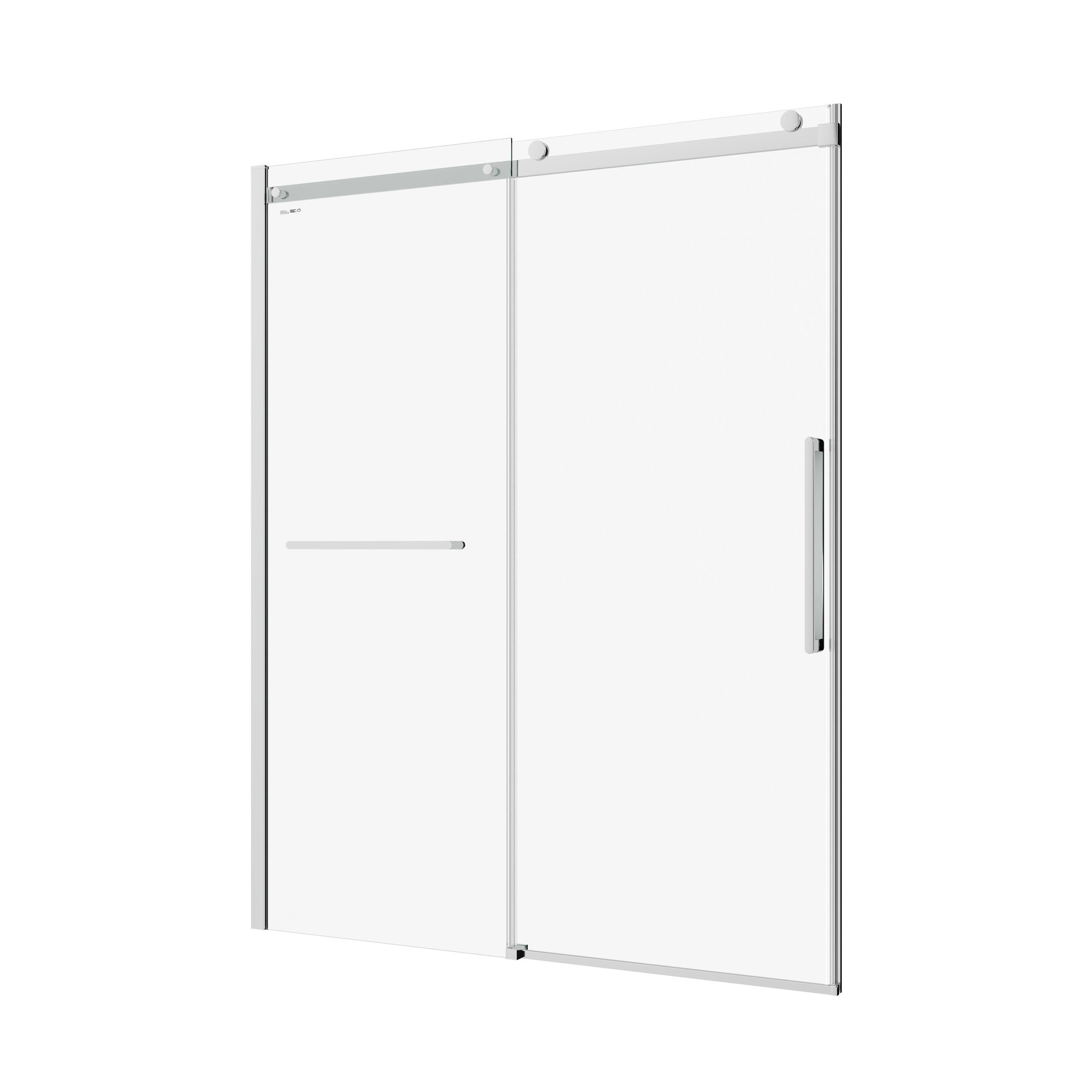 S-RM6076TC 56-60"W x 76"H Sliding Shower Door, Frameless Glass Shower Door with Chrome Hardware, Towel Bar and Handle