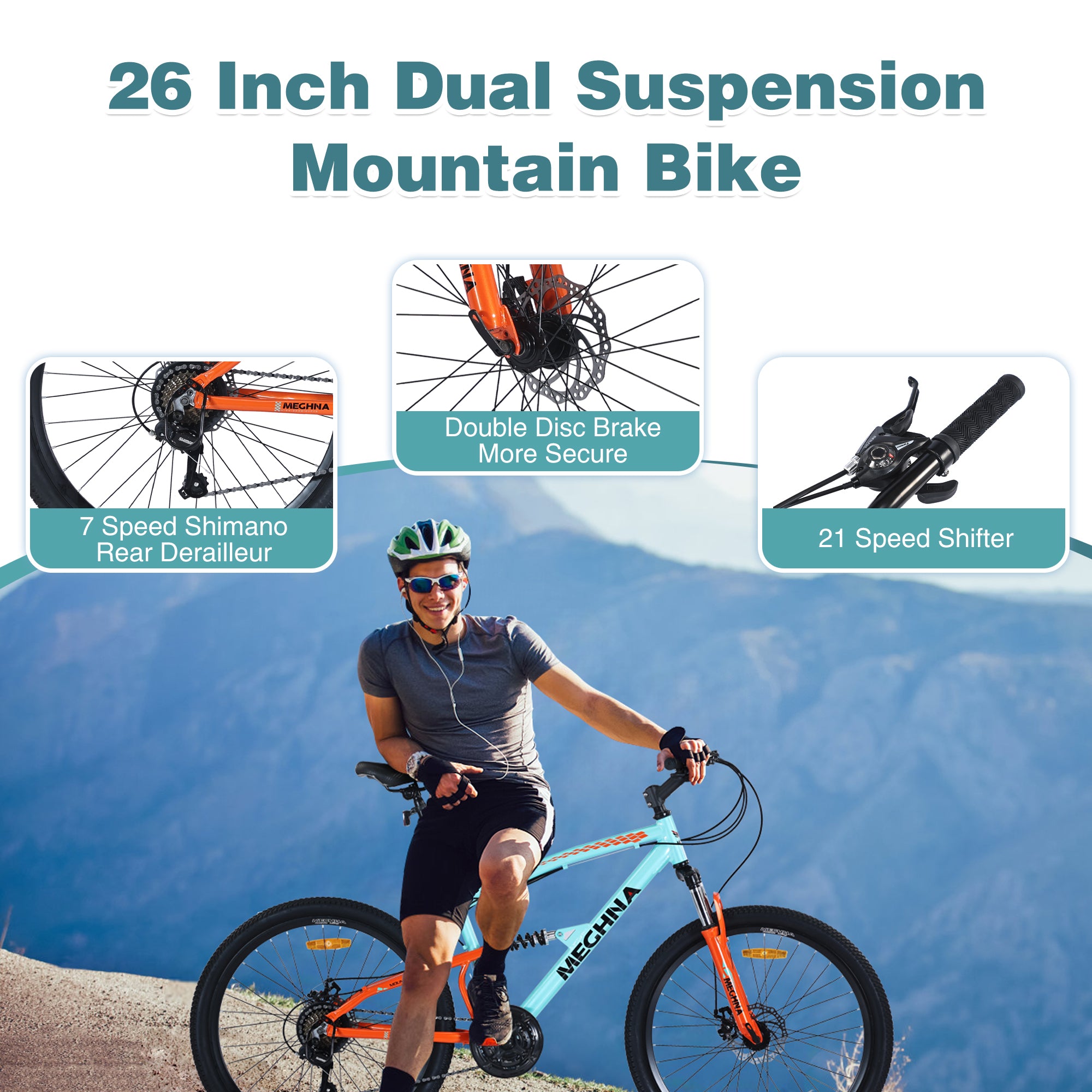 26 inch Mountain Bike  21-Speed Dual Suspension Aluminum Alloy Frame For Men and Women's Bike