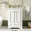 24 inch modern freestanding bathroom vanity with ceramic sink and silver handles, front view