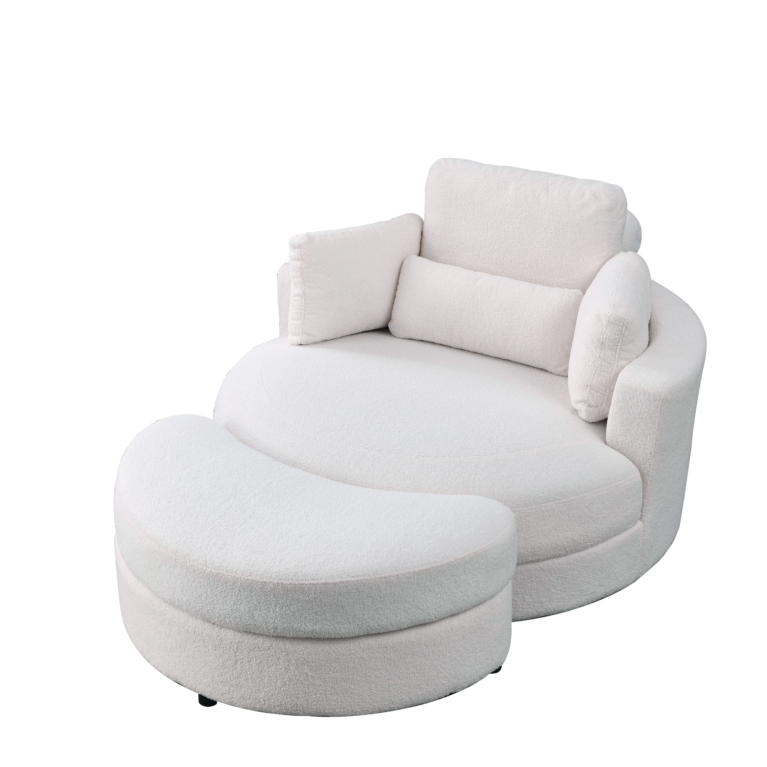 [Video] Welike Swivel Accent Barrel Modern Sofa Lounge Club Big Round Chair with Storage Ottoman Linen Fabric for Living Room Hotel with Pillows,Teddy White (Ivory)