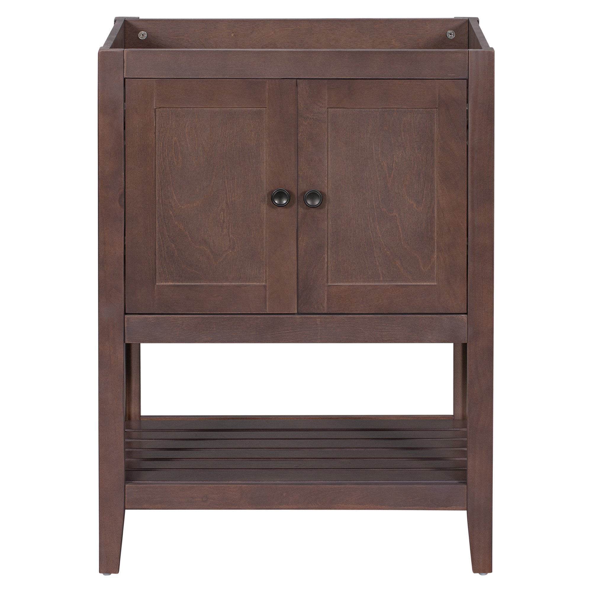 24" Bathroom Vanity Base Only, Soild Wood Frame, Bathroom Storage Cabinet with Doors and Open Shelf, Brown