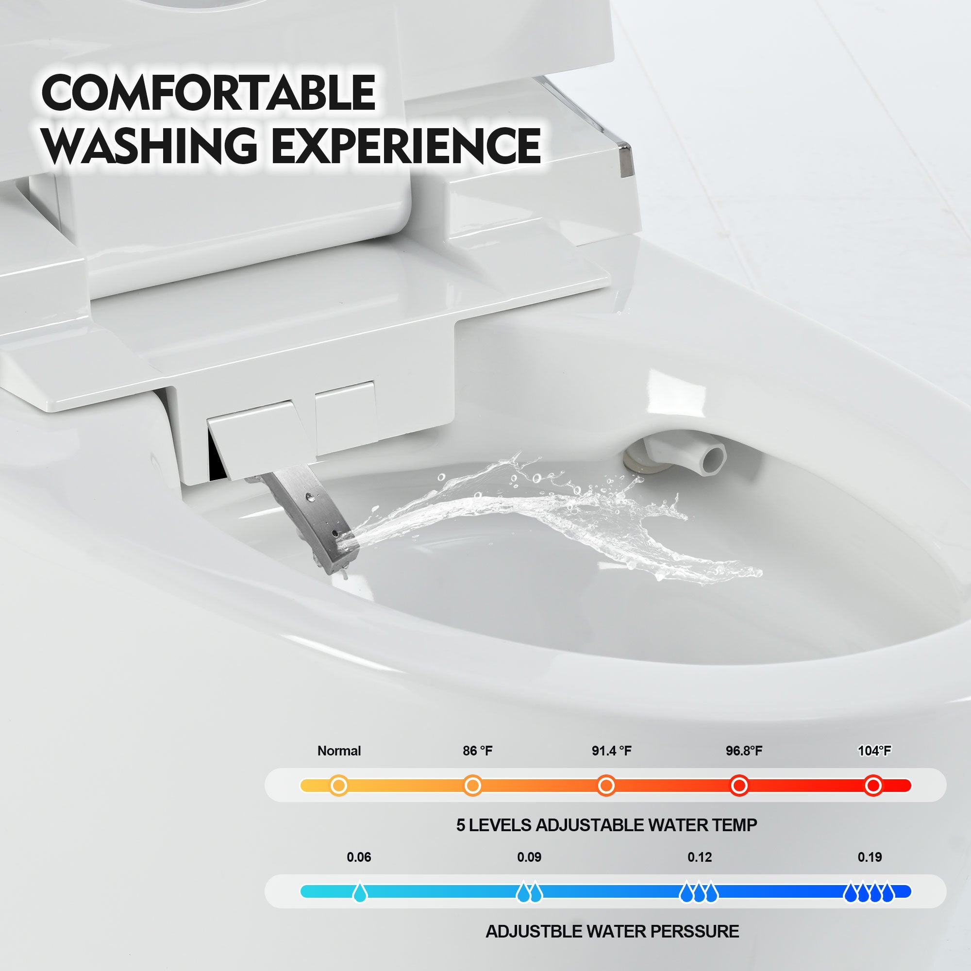 Luxury Smart Toilet with Dryer and warm water,  Elongated Bidet Toilet with Heated Seat, with Remote Control, LED Night Light, Power Outage Flushing, Soft Close Cover,Whit