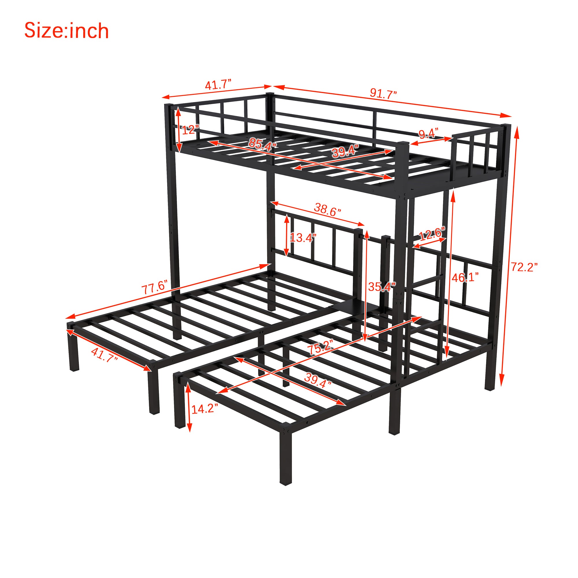 Twin over Twin & Twin Bunk Beds for 3, Twin XL over Twin & Twin Bunk Bed Metal Triple Bunk Bed, Black