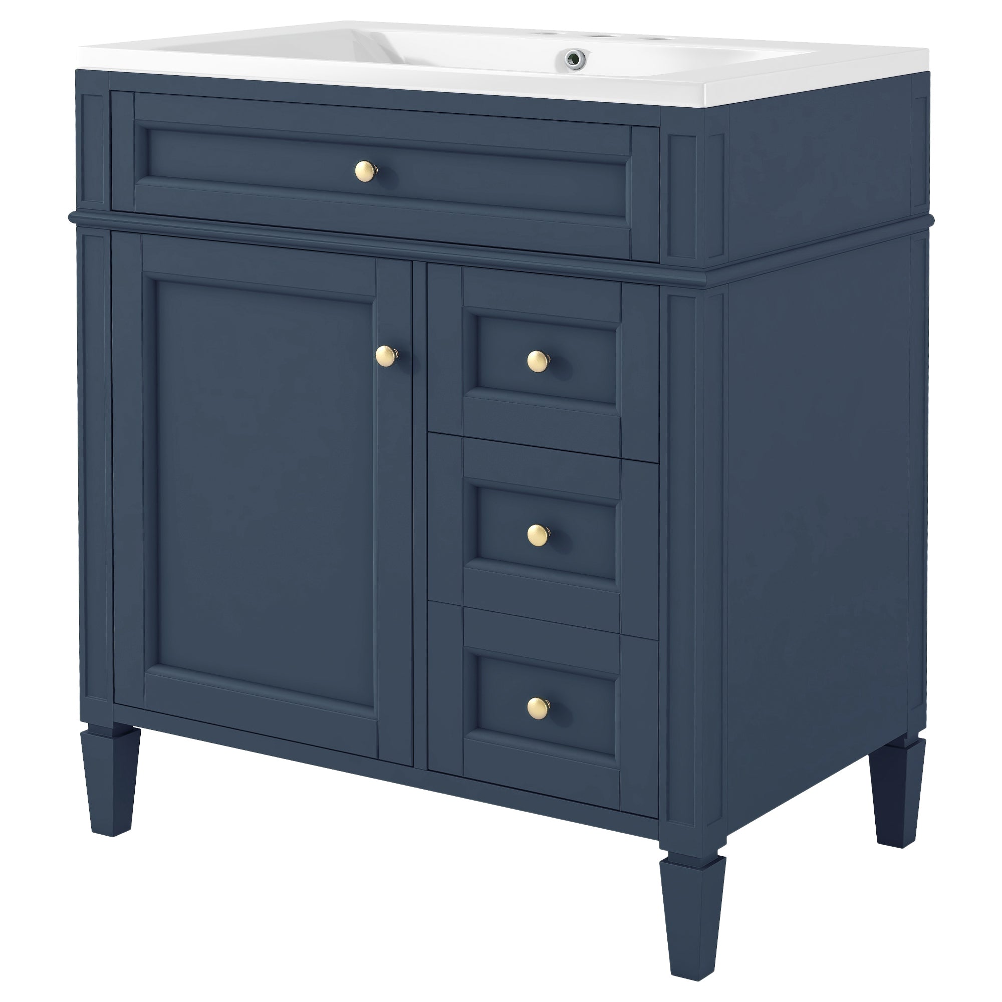 30'' Bathroom Vanity with Top Sink, Modern Bathroom Storage Cabinet with 2 Drawers and a Tip-out Drawer, Single Sink Bathroom Vanity