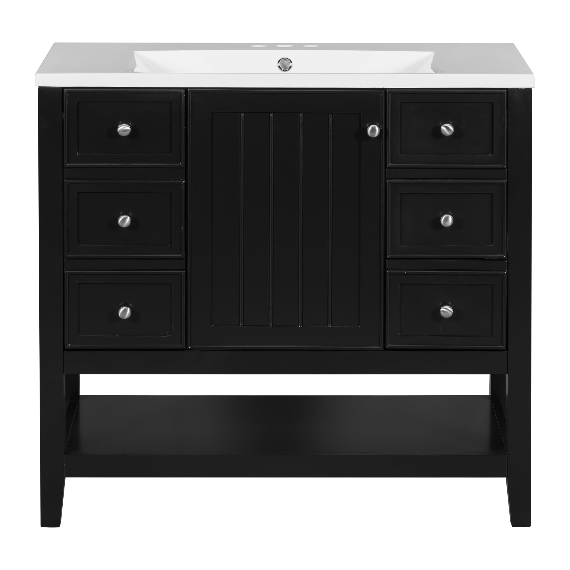 36" Bathroom Vanity with Sink Combo, One Cabinet and Three Drawers, Solid Wood and MDF Board, Black (Old Sku:SY999505AAB)