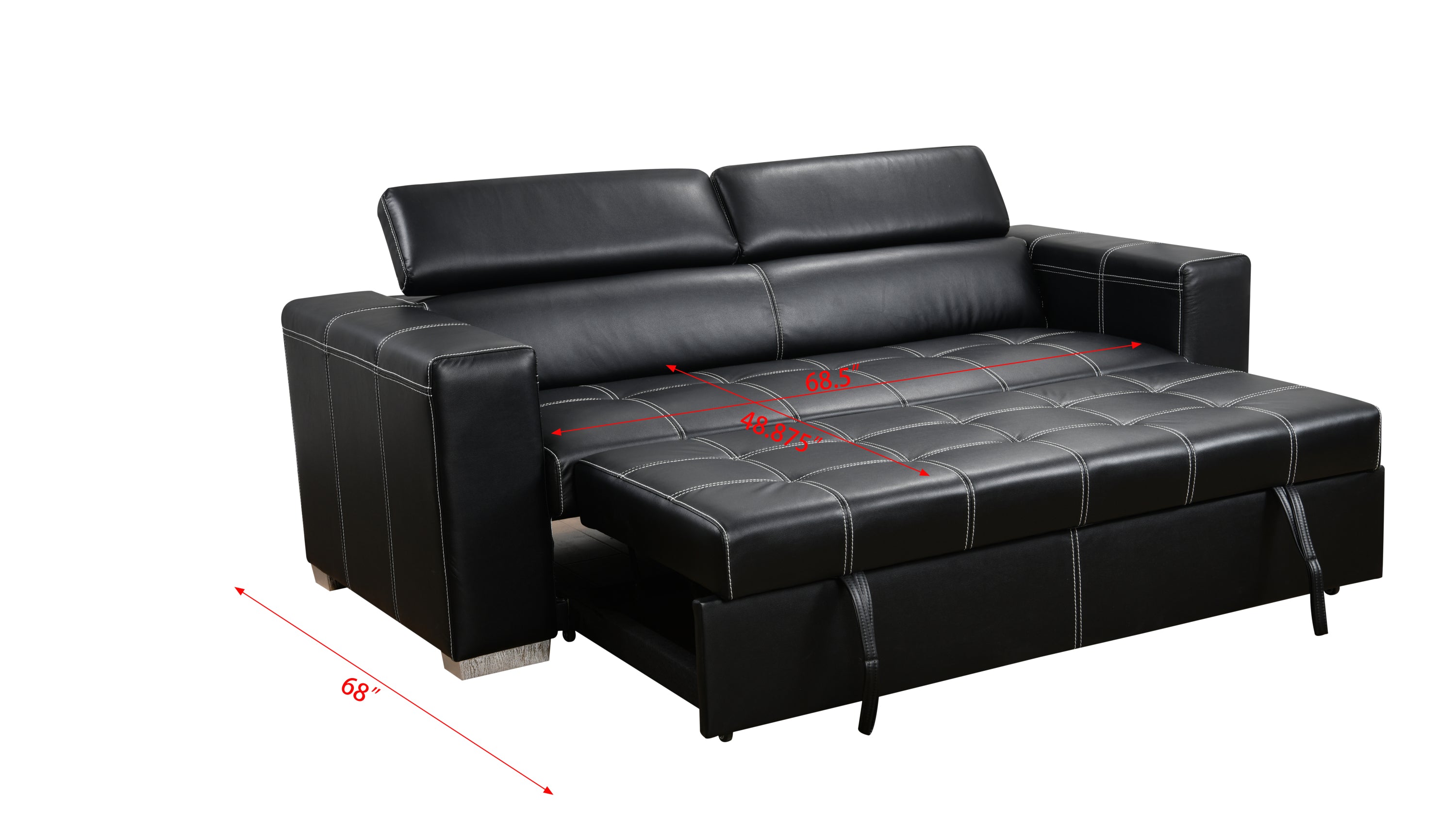 88 Inch Convertible Sofa Couch with Pull Out Bed, Modern Lounge Sleeper Sofa Set with Adjustable Headrest, Sofa Bed Furniture for for Living Room, Apartment,Basement, Black