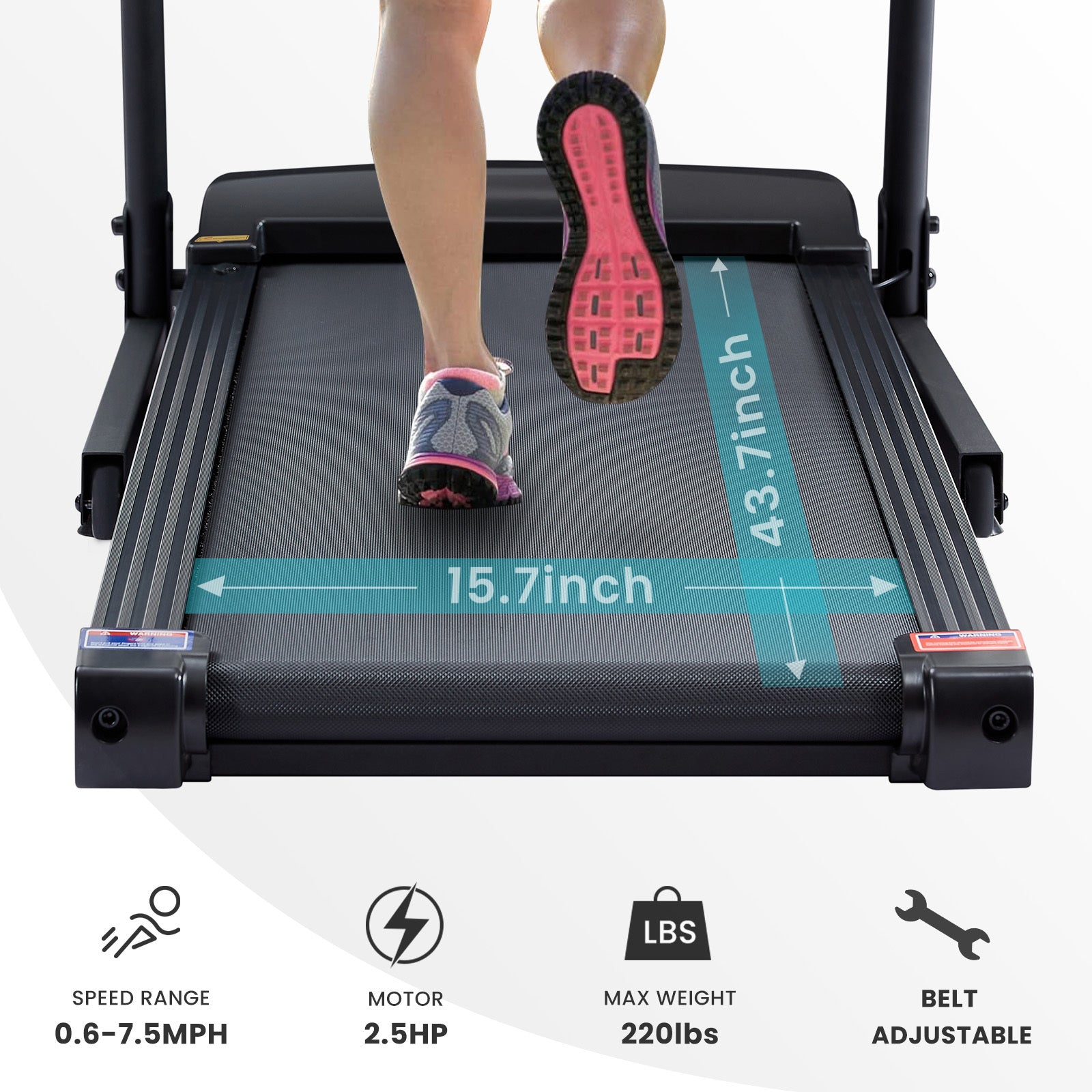 Treadmills - 2.5 HP hydraulic folding removable treadmill with 3-speed incline adjustment, 12 preset programs, 3 countdown modes, heart rate, bluetooth and more, suitable for home and gym use