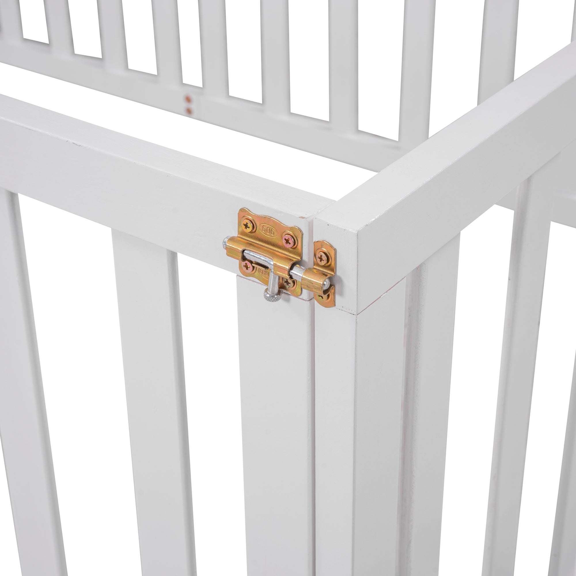 Twin Size Wood Floor Bed Frame with Fence and Door, White(OLD SKU :WF289661AAK)