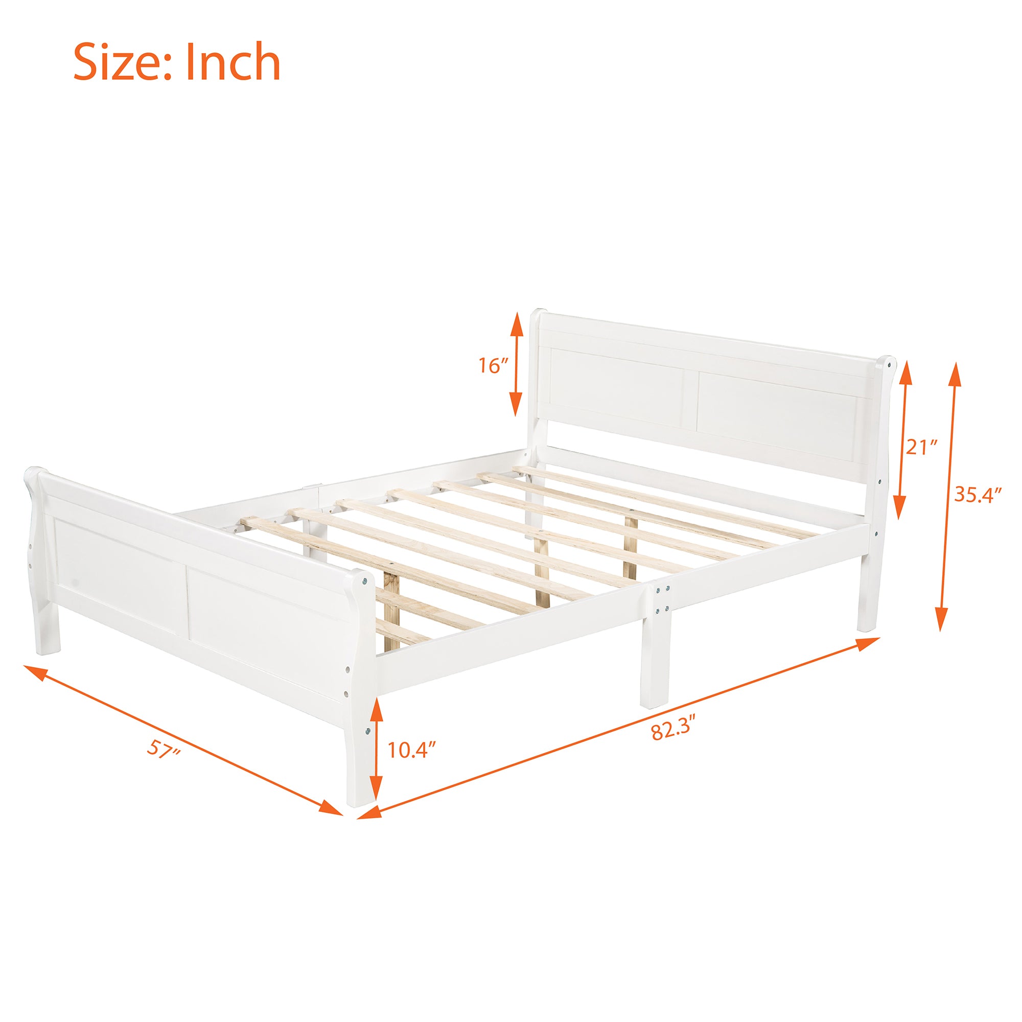 Full Size Wood Platform Bed with Headboard and Wooden Slat Support (White)