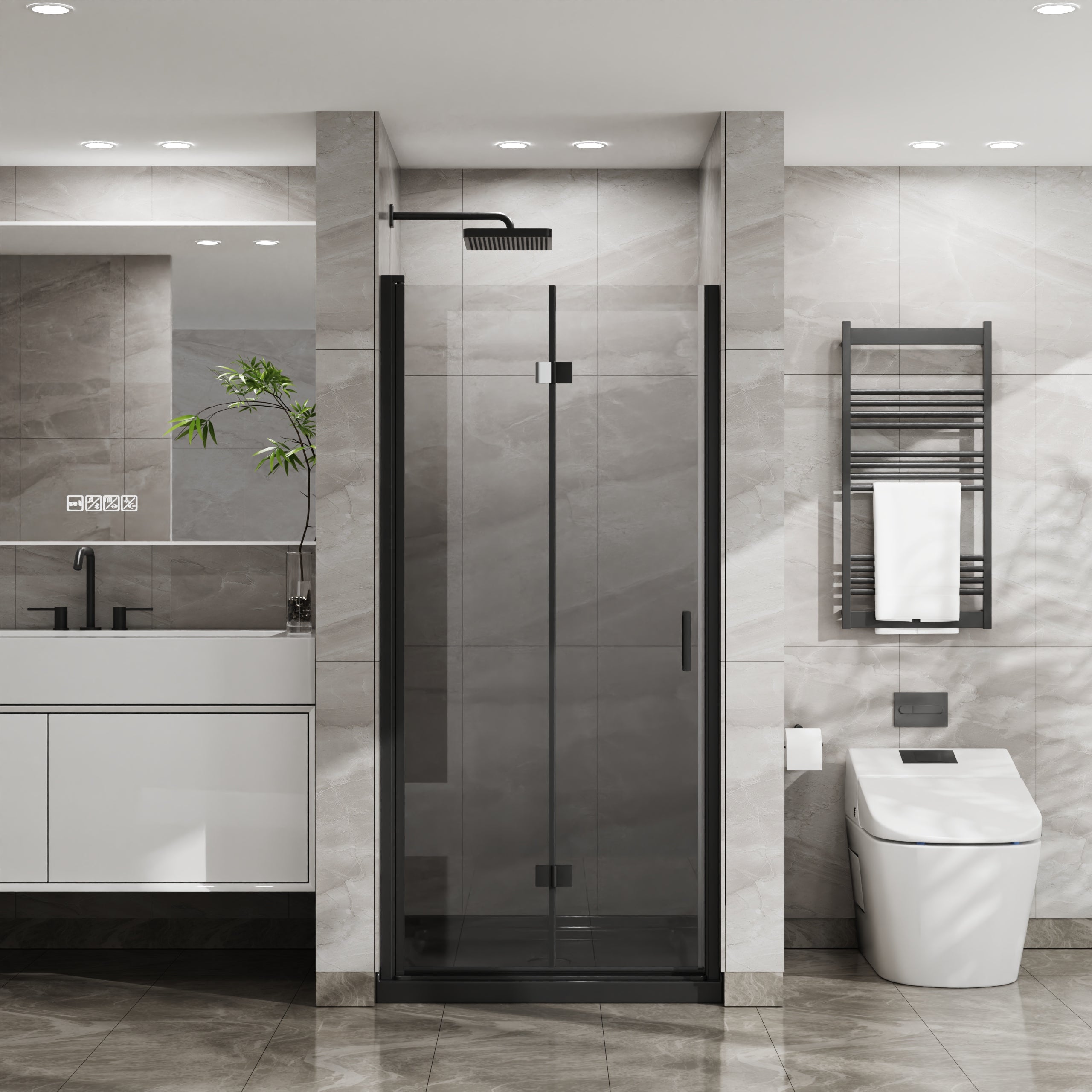 32-36 x 72 in Frameless Bifold Pivot Shower Door - 36 x 72 in / Black view 1