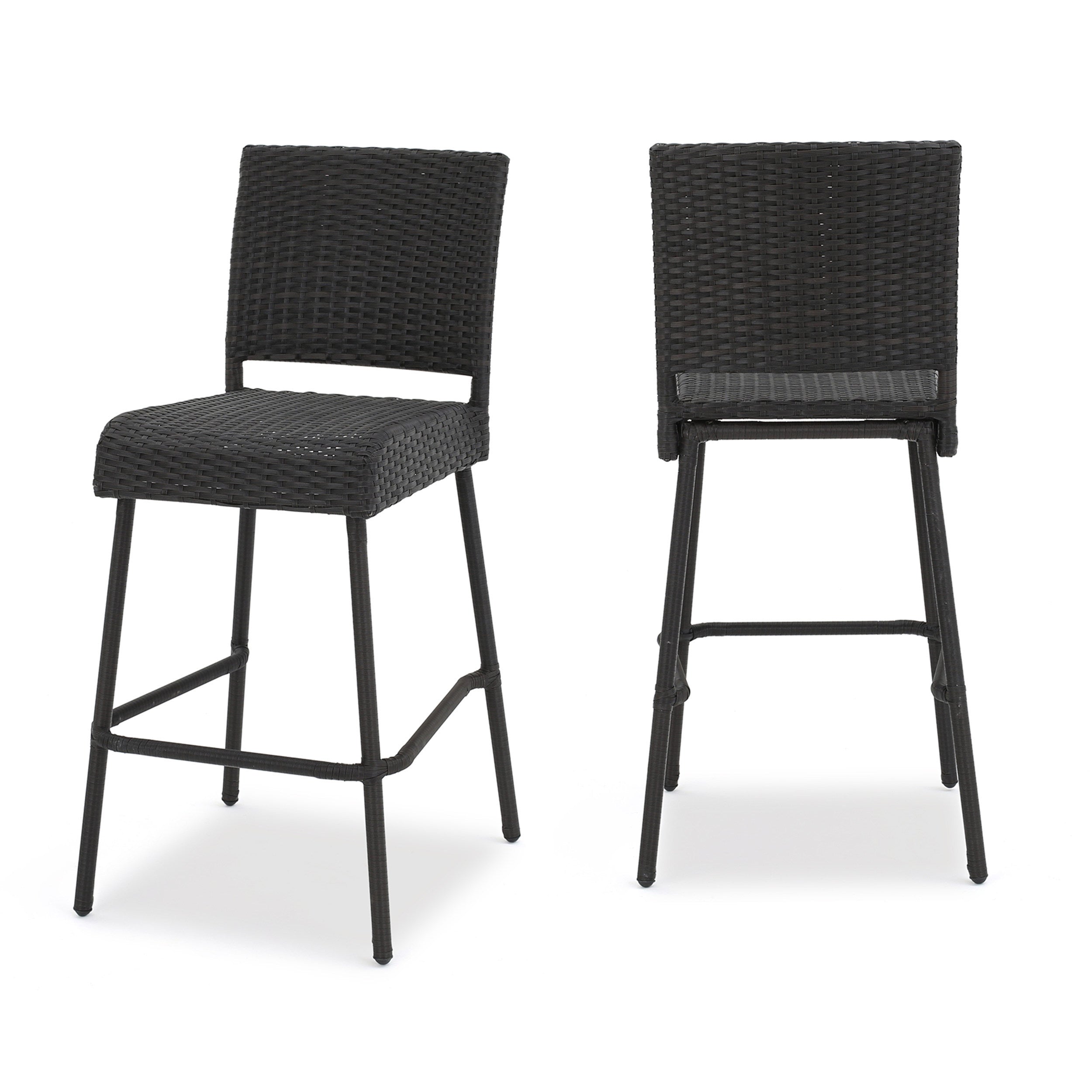 29" Outdoors PE Rattan Armless Barstools, Set of 2, Dark Brown