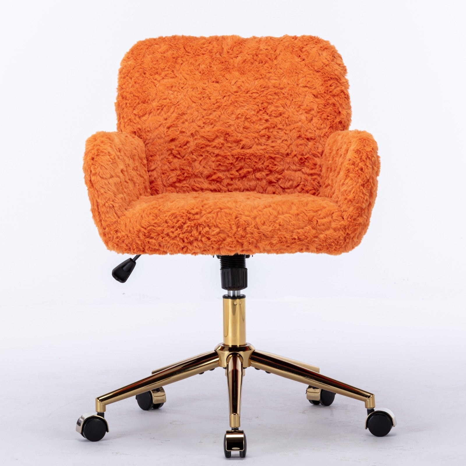 A&A Furniture Office Chair,Artificial rabbit hair Home Office Chair with Golden Metal Base,Adjustable Desk Chair Swivel Office Chair,Vanity Chair(Orange)