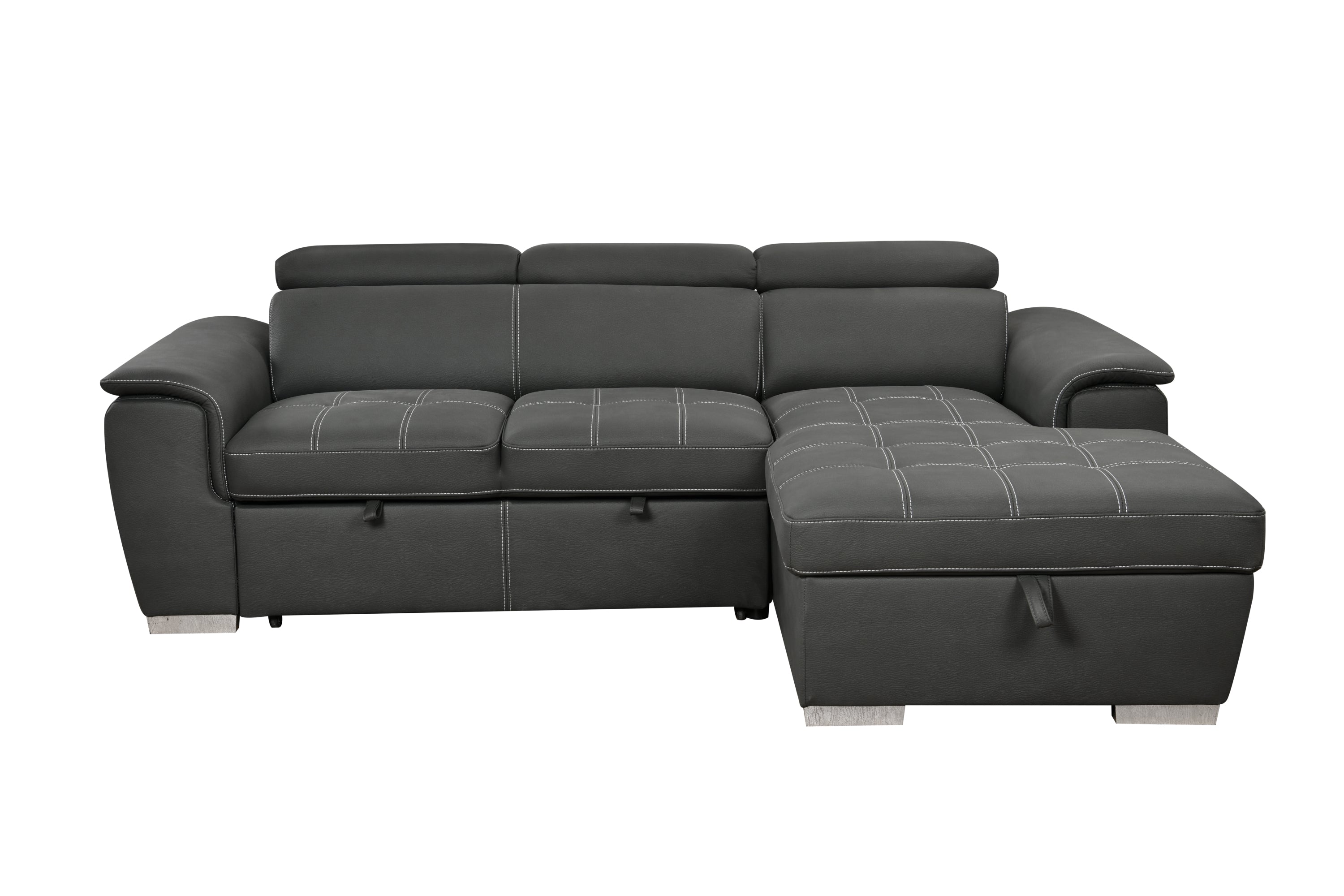 97 inch Convertible Sectional Sofa with Storage Chaise, Adjustable Headrests, Contemporary L-shaped Sleeper Corner Sectional Sofa with a Pull-Out Bed ,Gray