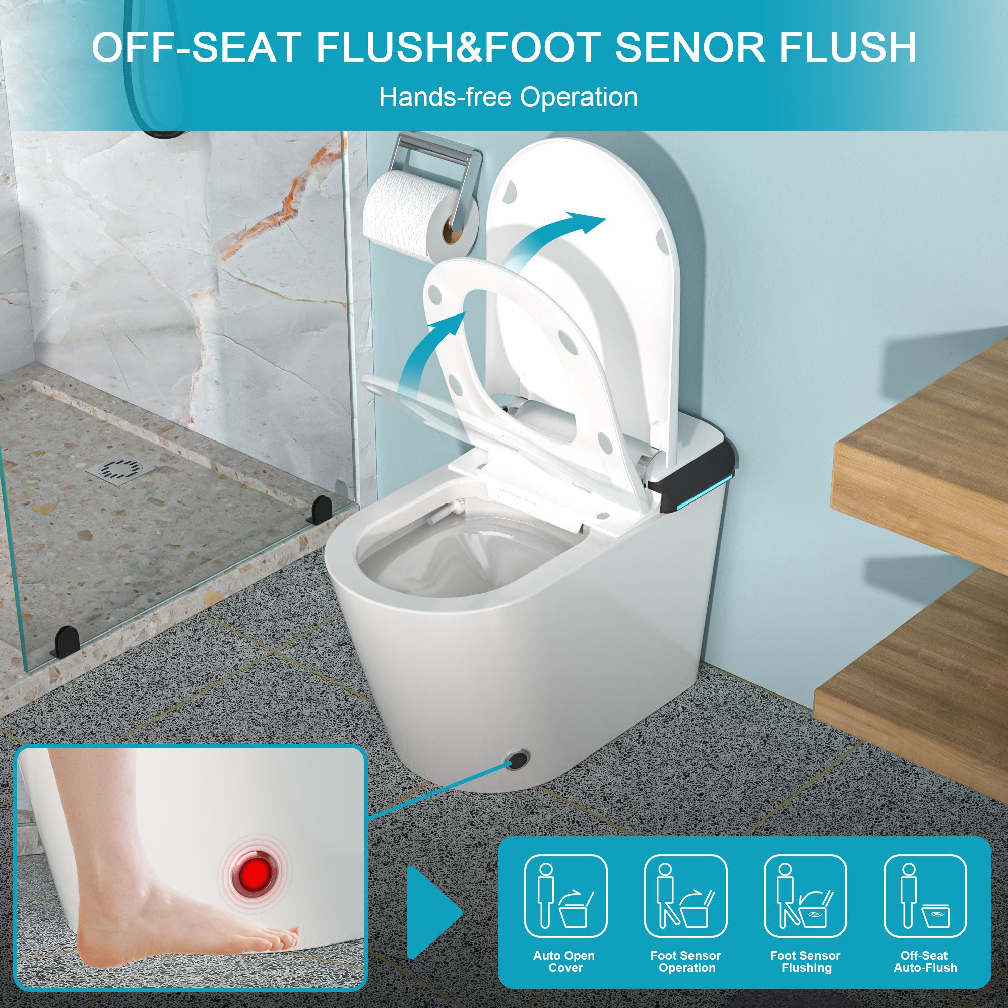 Smart Toilet with Bidet Built in, Auto Open & Close, Elongated Heated seat, Foot Sensor Flush, LED Display, Warm Water Wash, Dryer, Night Light