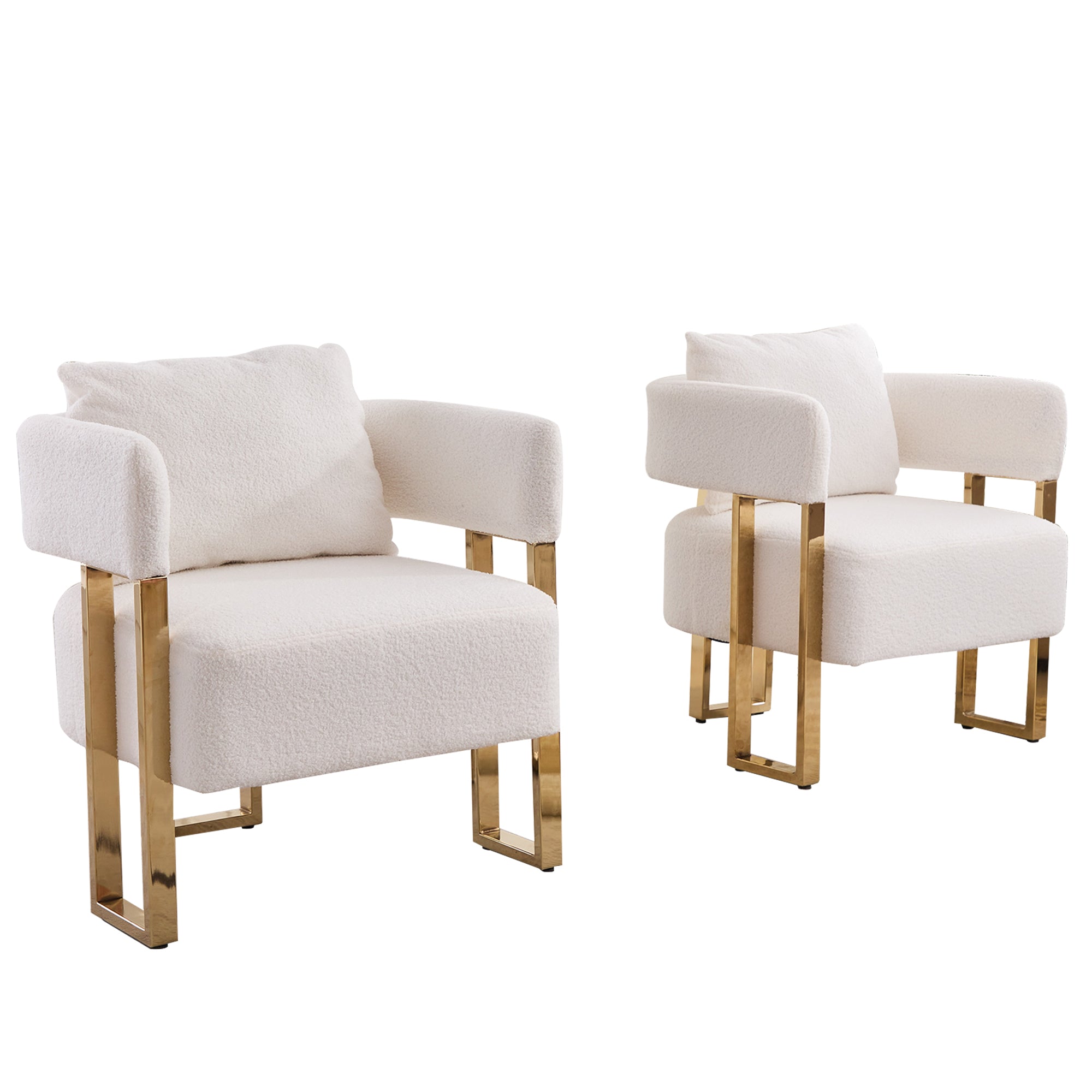 TS Modern decorative chair, living room side chair with gold metal legs, no wheels, suitable for dressing area, reception room, office,Teddy fleece upholstered metal foot sofas 2PCS White