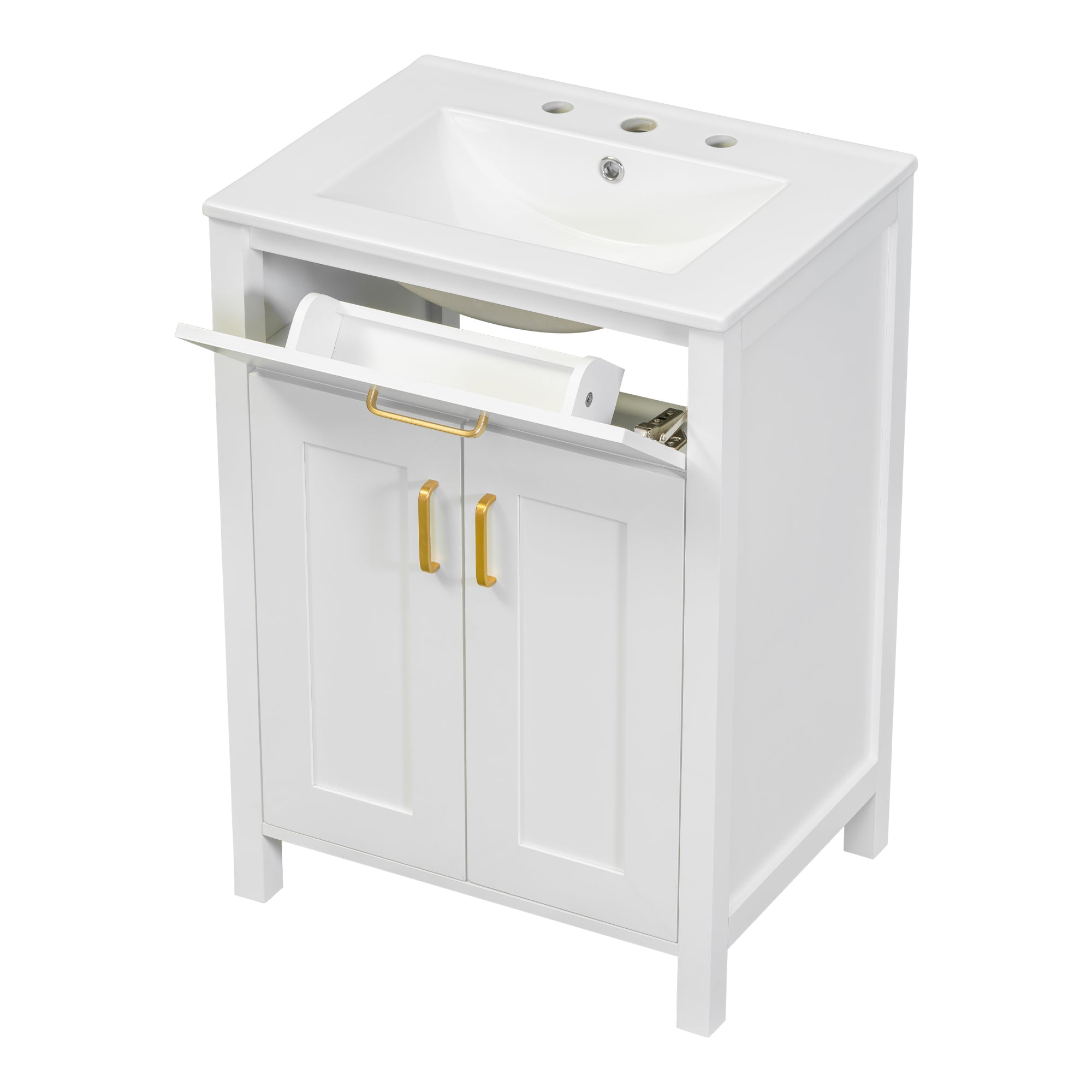 24"Bathroom Vanity Combo with Ceramic sink, Luxurious Space-Saving Vanity - W24"*D18"*H34"inch, 2 Soft-Close Doors