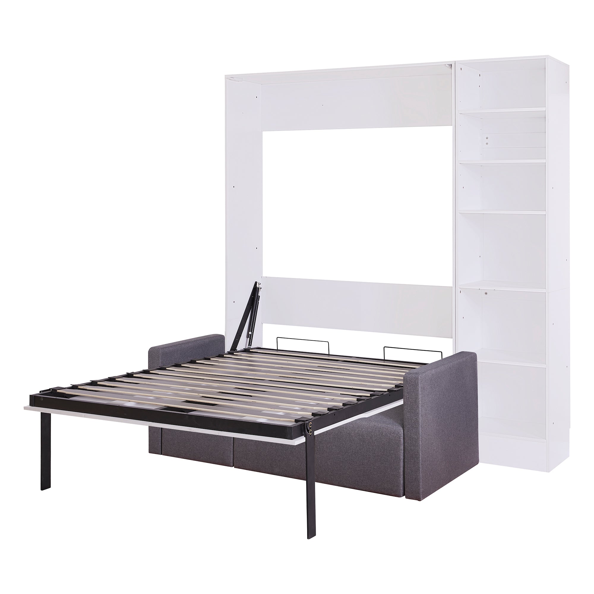 Full Size Murphy Bed Wall Bed with Sofa,with Shelves,White