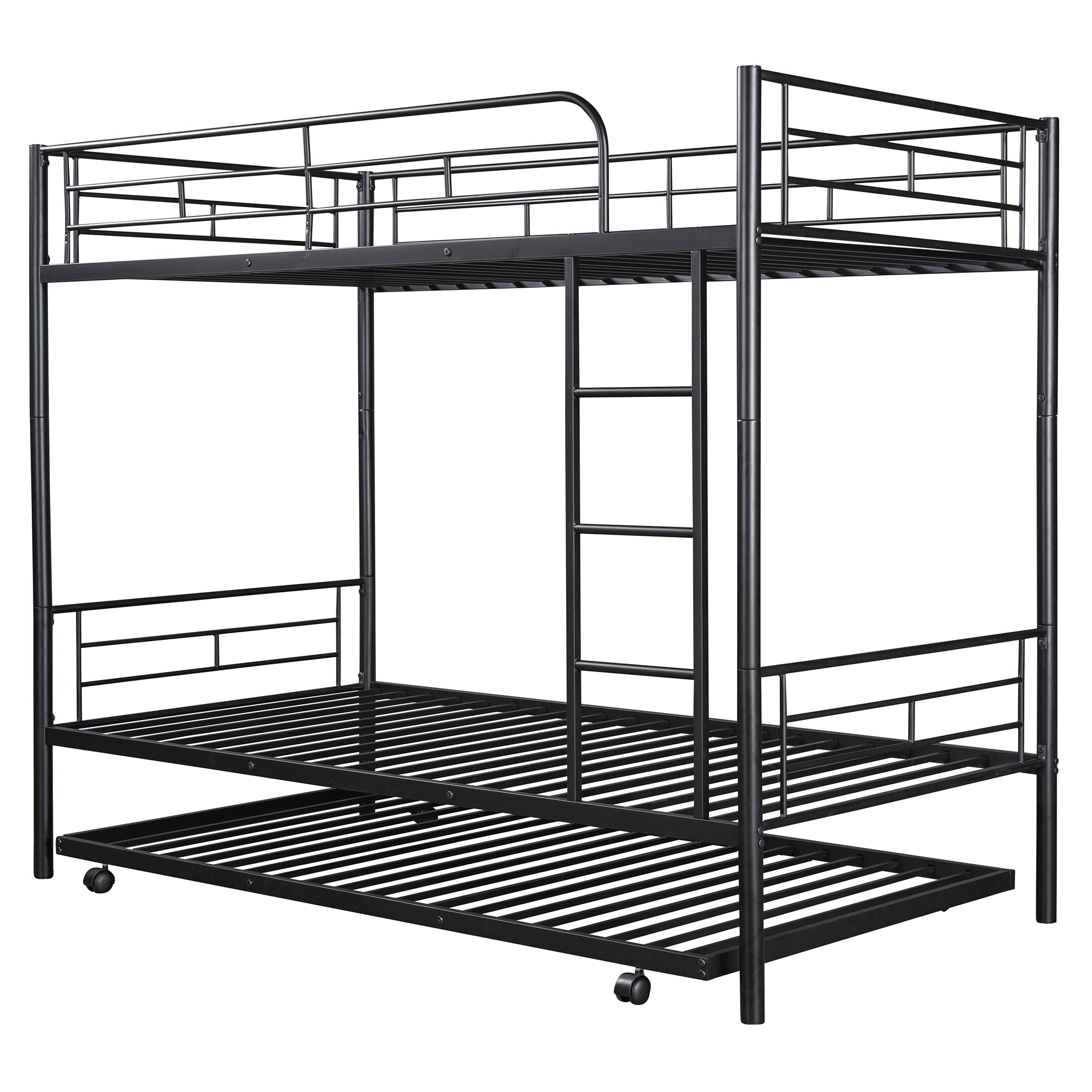 Twin-Over-Twin Metal Bunk Bed With Trundle,Can be Divided into two beds,No Box Spring needed ,Black ( old sku: MF194806AAB )