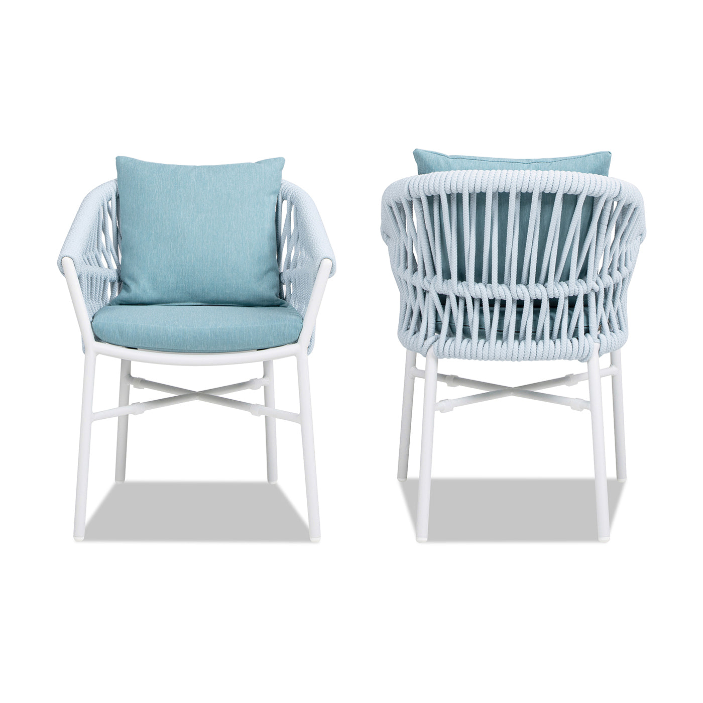 Maiden 24" Barrel Back Aluminum & Rope Outdoor Patio Dining Chair, Set of 2, Sky Blue Sunproof Olefin