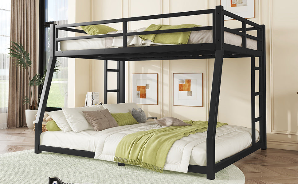 Metal Full XL over Queen Bunk Bed for Teens and Adults,Space-Saving/Noise Reduced/No Box Spring Needed, Black